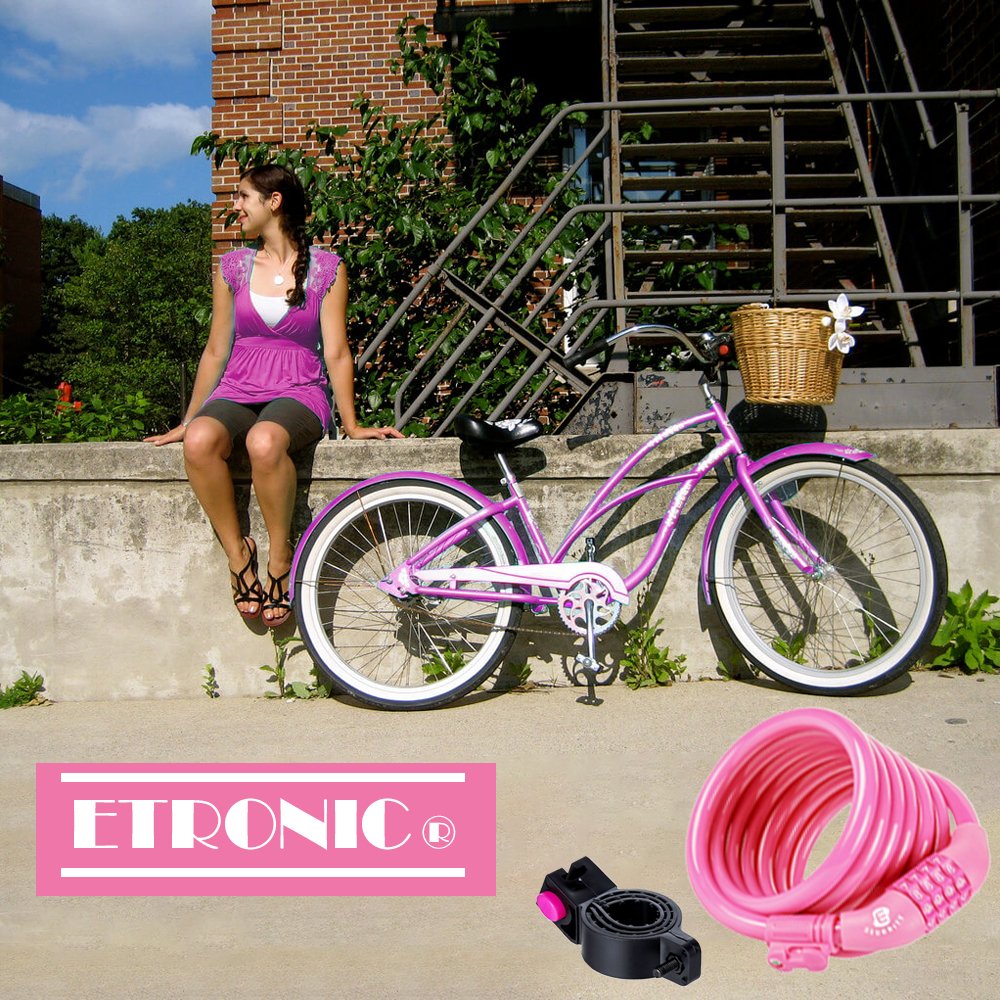 Etronic M6 Self Coiling Resettable Combination Bike Cable Lock, 6-Feet X 3/8-Inch, Pink