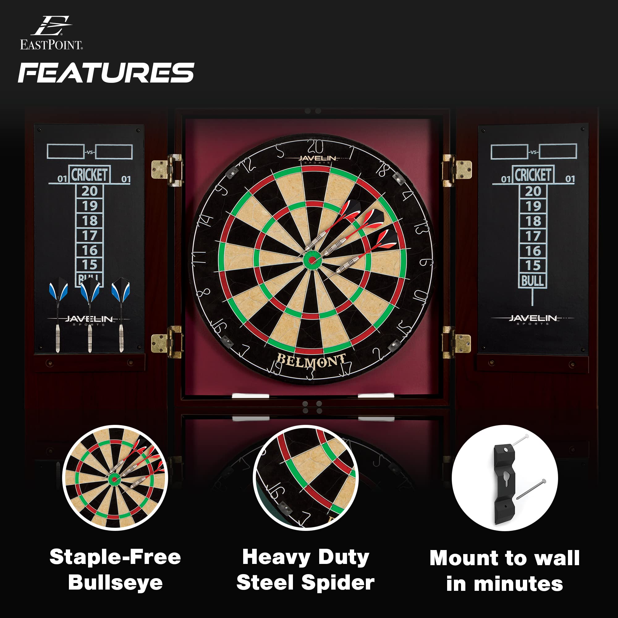 Eastpoint Sports Belmont Bristle Dartboard And Cabinet Set - Features Easy Assembly - Complete With All Accessories