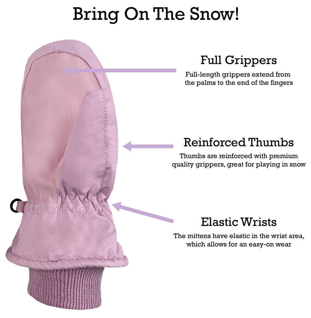 Nice Caps Kids Toddler Girls Waterproof Mittens - Thinsulate Wrap Snow Gloves Baby (Pink, 1-2 Years)