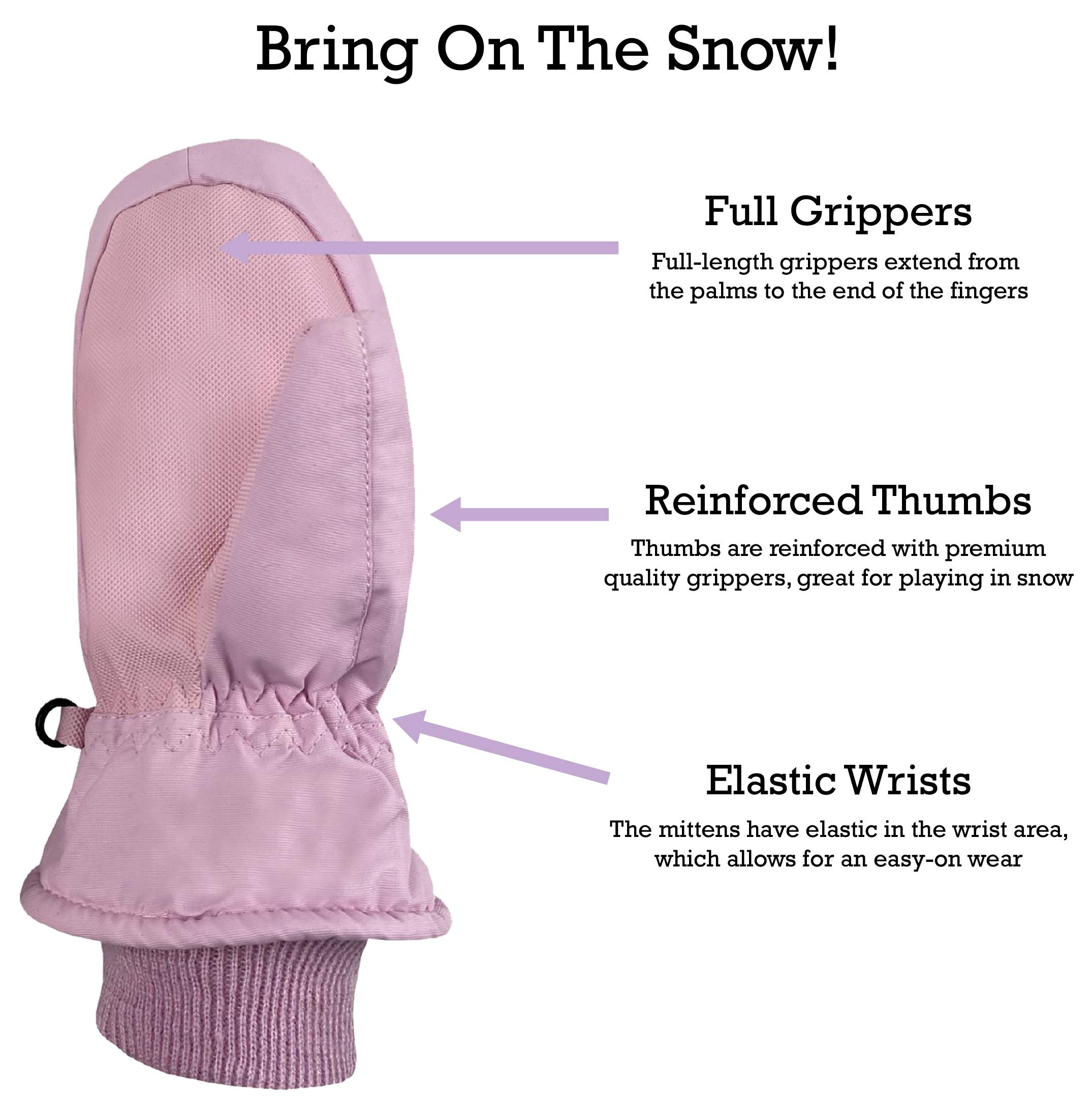 Nice Caps Kids Toddler Girls Waterproof Mittens - Thinsulate Wrap Snow Gloves Baby (Pink, 1-2 Years)