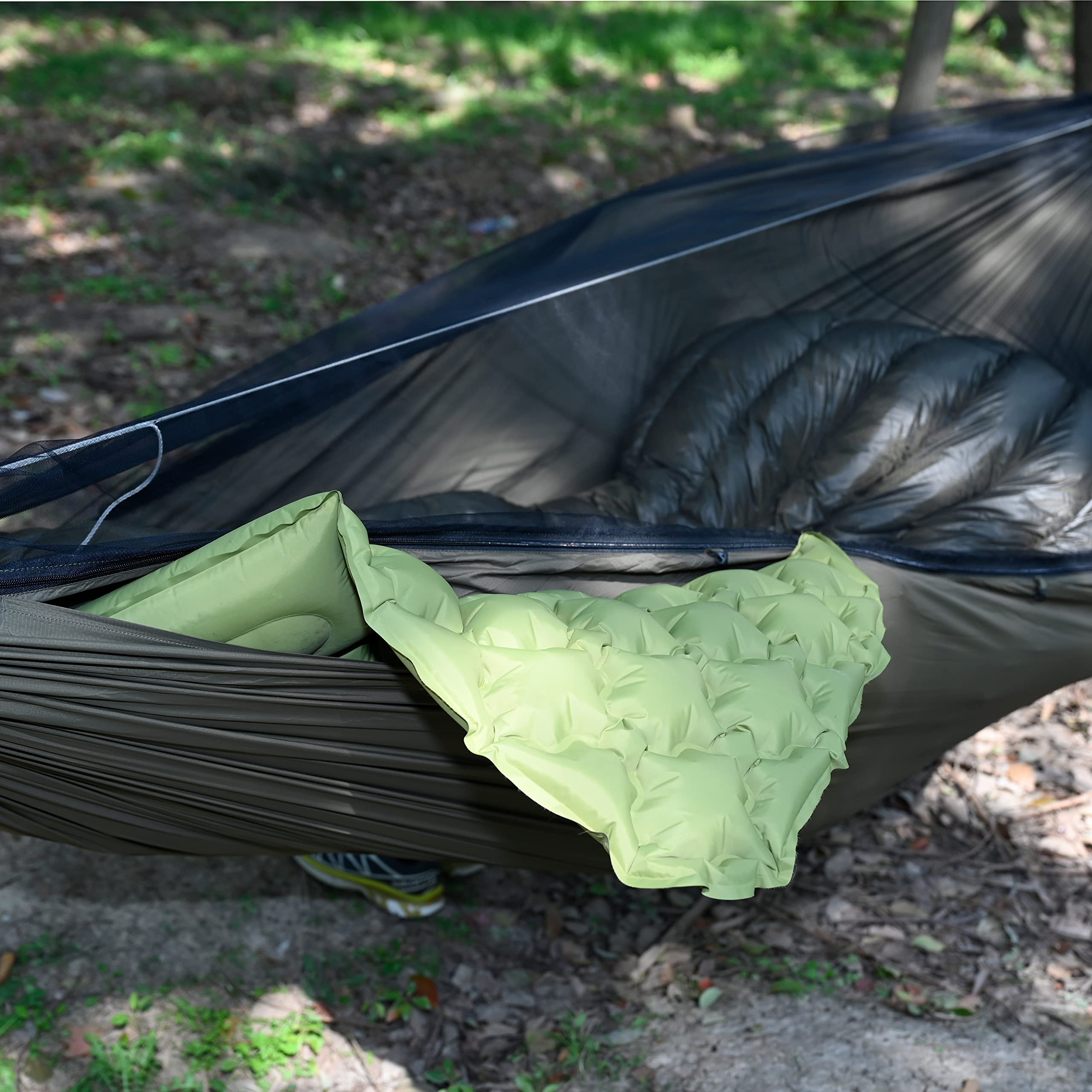 Onewind 11Ft Zipper Hammock With Mosquito Net For Camping, Portable Double-Layer Northers Hammock With Adjustable Ridgeline For