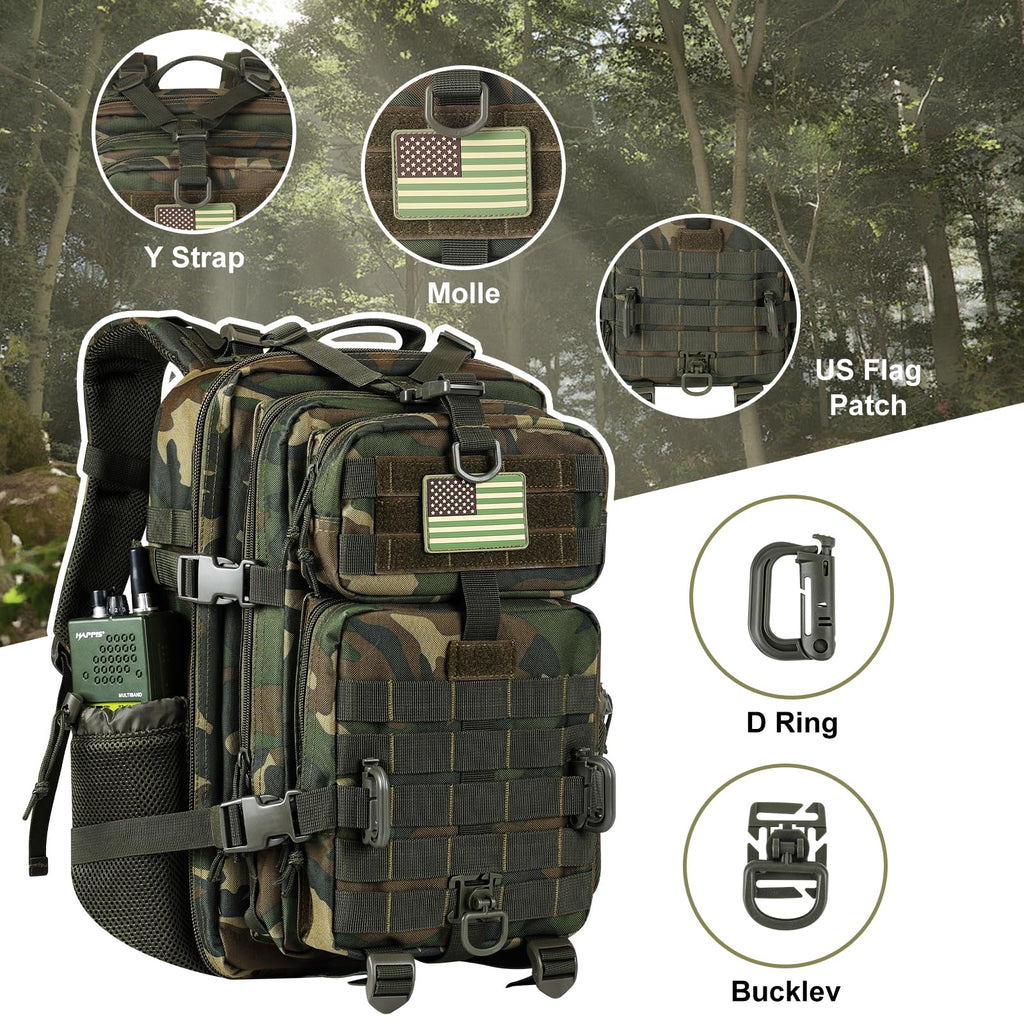 Hannibal Tactical 30L Molle Assault Pack, Tactical Backpack Military Army Camping Rucksack With Bottle Holder, 3-Day Pack, Us Wo