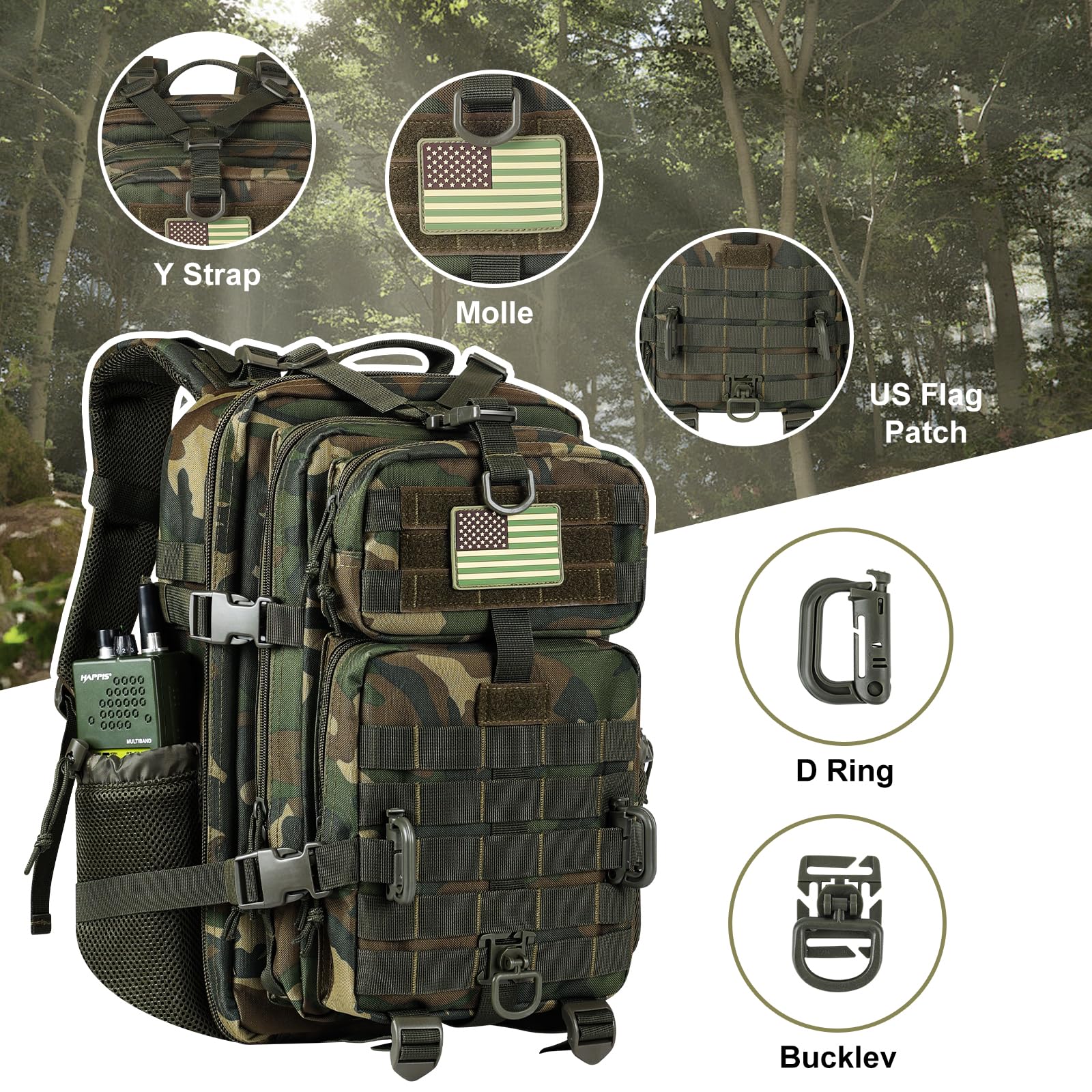 Hannibal Tactical 30L Molle Assault Pack, Tactical Backpack Military Army Camping Rucksack With Bottle Holder, 3-Day Pack, Us Wo