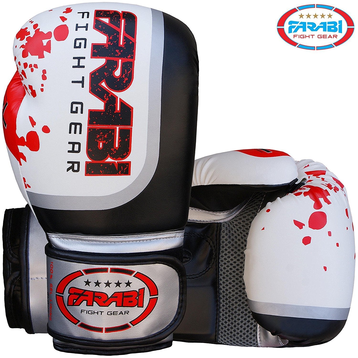 Farabi Pro Fighter Boxing Gloves Sparring Gym Bag Punching Focus Pad Mitts (White, 14Oz)