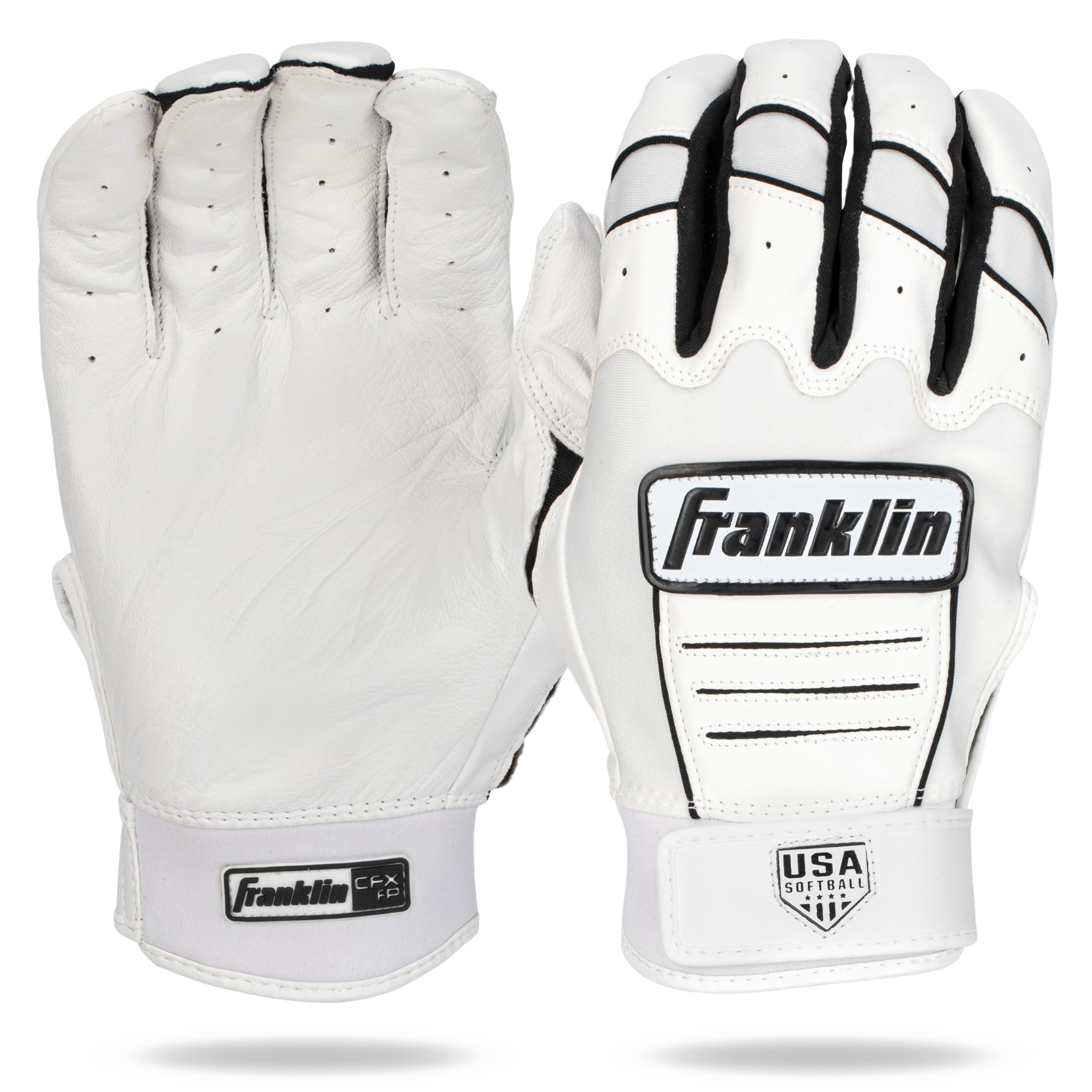 Franklin Sports Cfx Fp Softball Batting Gloves Pair, Women'S Large, White/Black