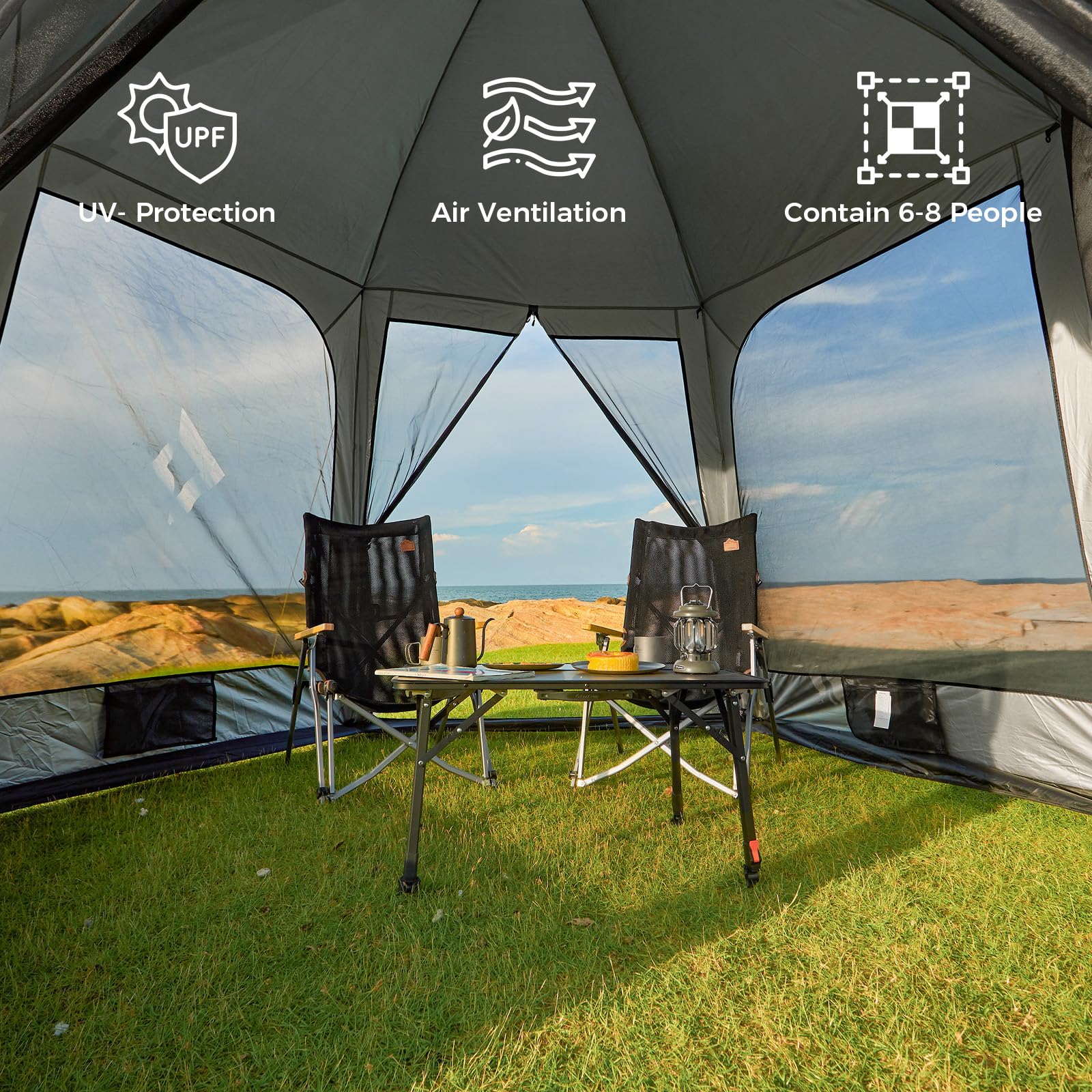 Kingcamp Screen Tent, Camping Tent For 6-8 Person 12' X 12' Portable Screen House Room With Detachable Sunshade For Camping, Gar