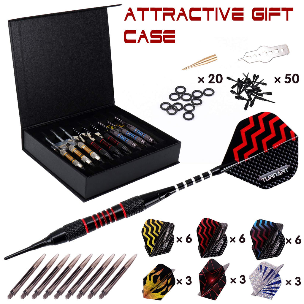Darts Plastic Tip - Professional Soft Tip Darts Set For Electronic Dartboard 9 Pcs 18 Grams With 50 Extra Tips 9 Shafts 27 Fligh