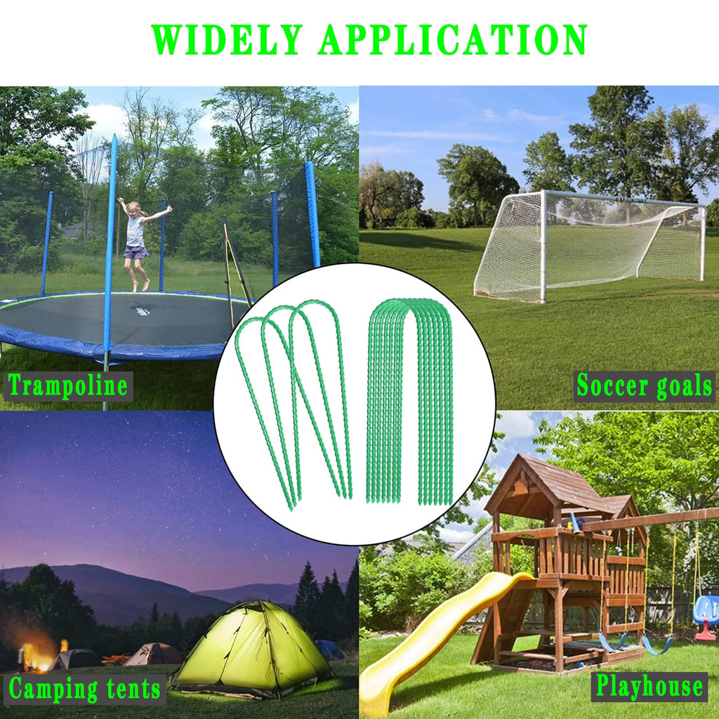 10''X2'' Trampolines Wind Stakes Green Heavy Duty U Shape Steel Garden Stakes Ground Anchors With Sharp End For Camping Tent, Ga