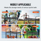 Vevor Rolling Sports Ball Storage Cart, Lockable Basketball Cage With Double Lids, Sport Equipment Holder Organizer For Indoor O