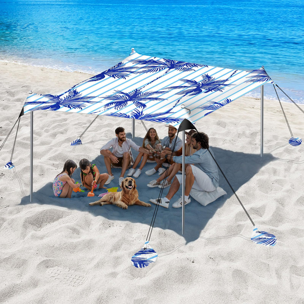 Raynesys Beach Tent Sun Shelter, 10 X 10 Ft Beach Canopy Tent Sun Shade, Upf50+ Tents Canopy With 8 Sandbags & 4 Stability Poles