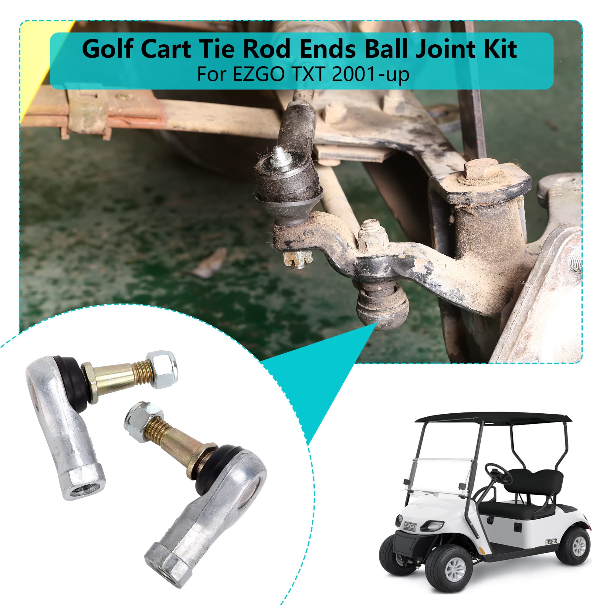 10L0L Golf Cart Tie Rod Ends Ball Joint Kit For Ezgo, (2 Pack) For Ezgo Txt Tie Rod End Fits For Ezgo Golf Cart Electric & Gas C