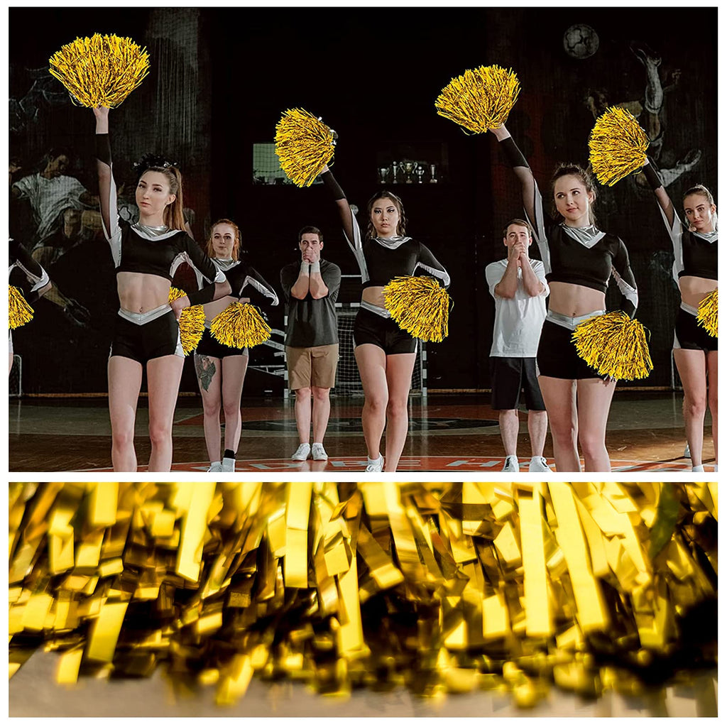 Dilibra 24Pcs Metallic Cheerleading Pom Poms, Cheerleaders Cheer Pom Poms Cheering Squad Hand Flower For Kids Adults Team Spirit
