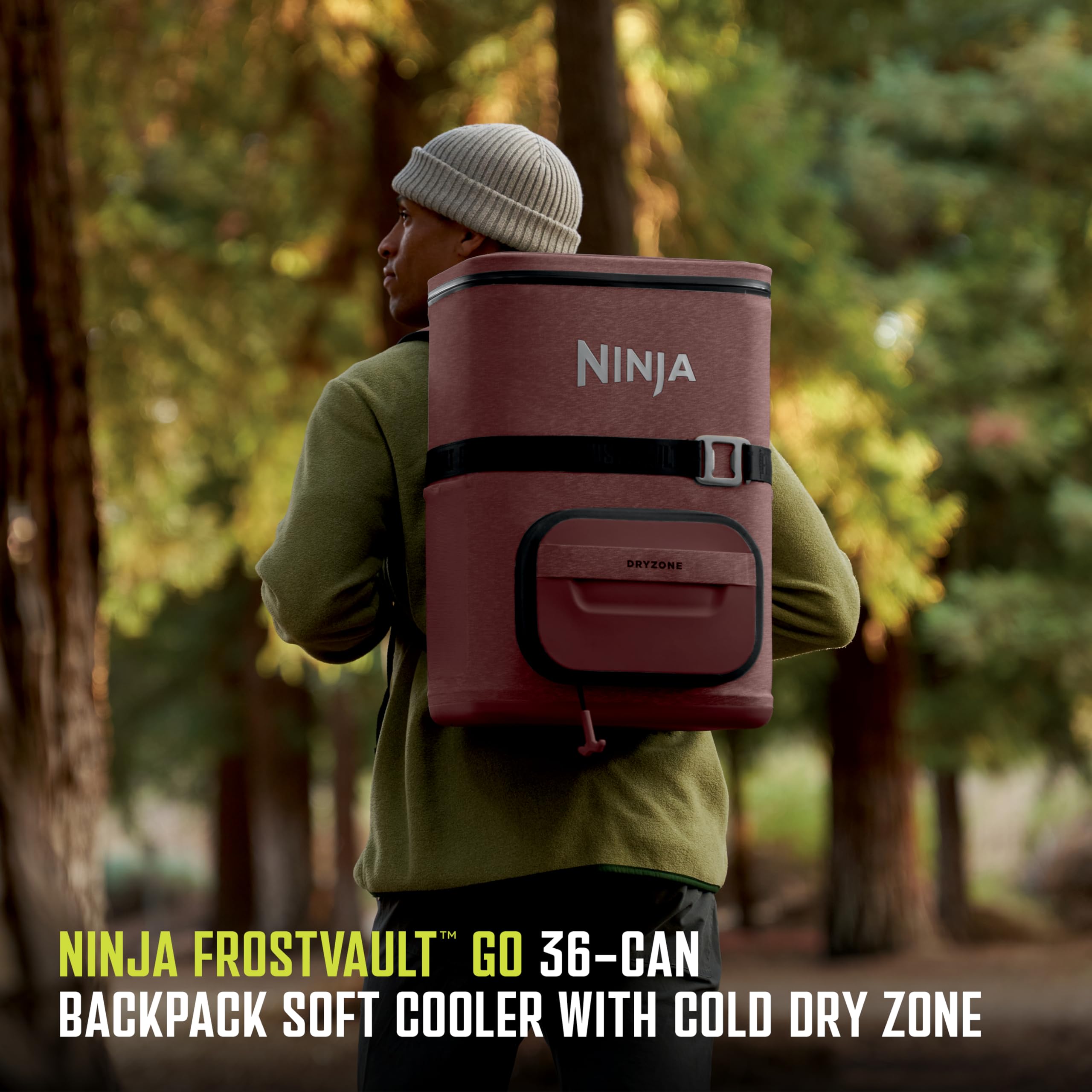 Ninja | Backpack Cooler | Frostvault Go 36 Can Soft Cooler | Leakproof Zipper With Built In Can Opener, 2 Ice Packs & Dry Storag