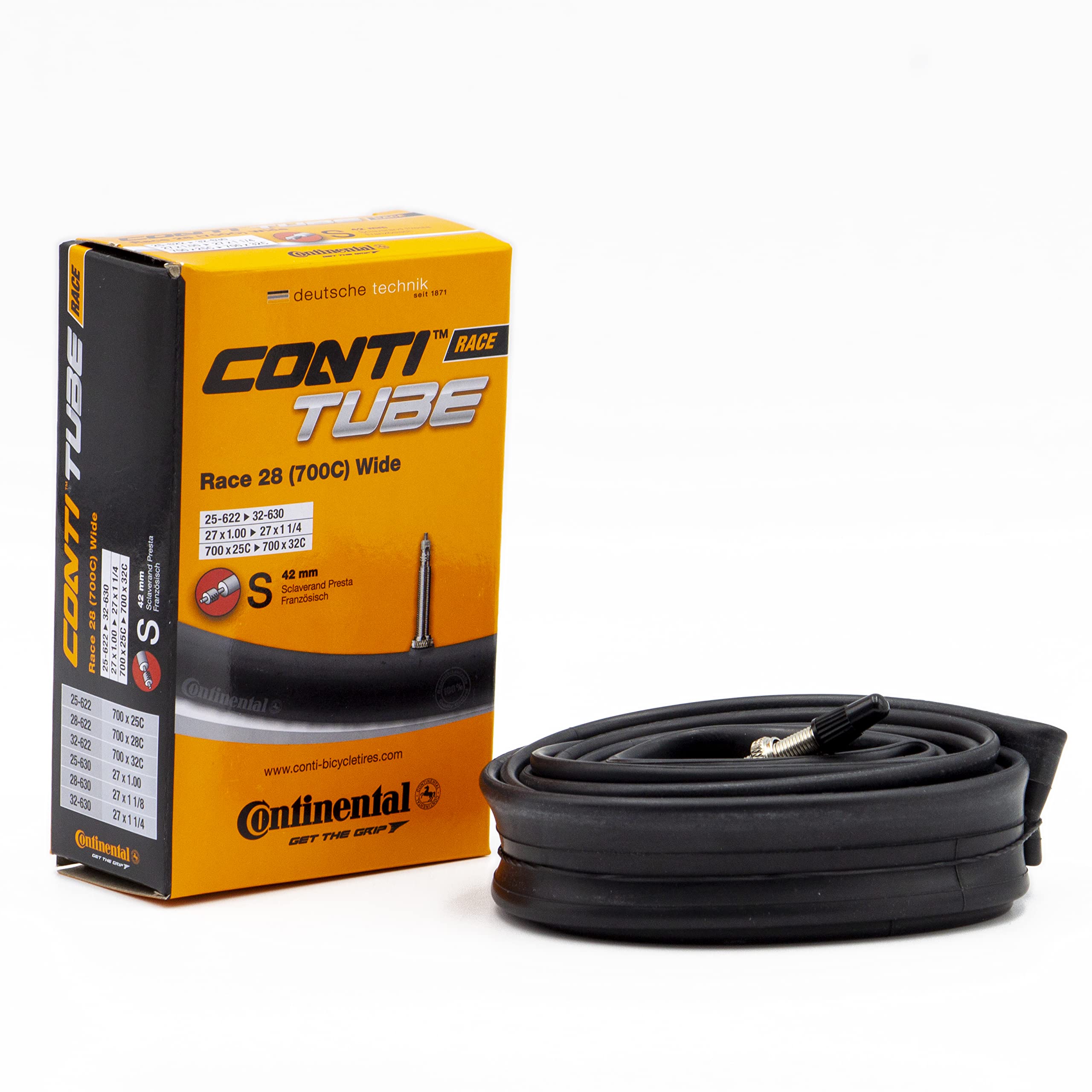 Continental 42Mm Presta Valve Tube, Black, 700 X 25C-32C, Race 28-(700C)-Wide