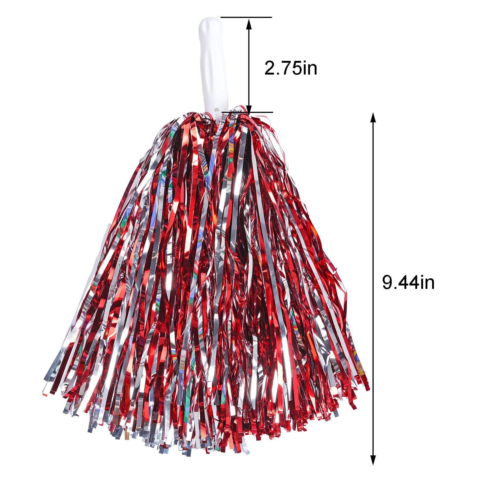 Baotongle 12 Pcs Cheerleading Squad Spirited Fun Poms Pompoms Cheer Costume Accessory For Party Dance Sports (Red Slivery)