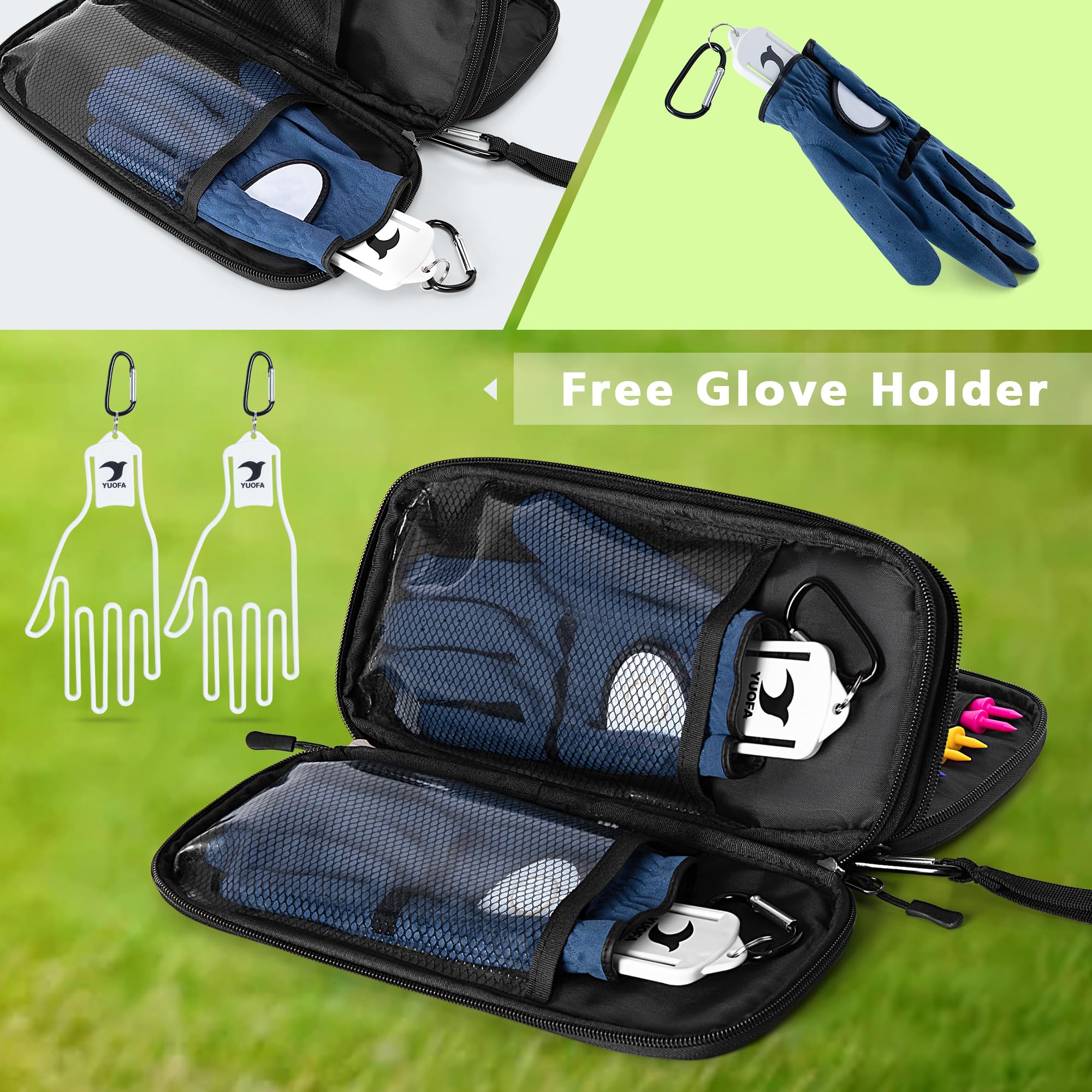 Goburos Golf Glove Holder, Golf Glove Case With A Pair Of Golf Gloves Stretcher With Hook, Protective Golf Accessory Case For Te