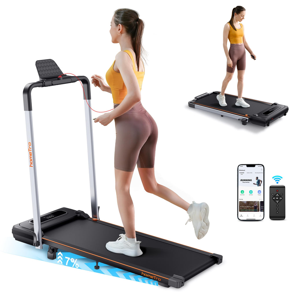 Walking Pad Treadmill with 7% Incline, 2.5HP Portable Under Desk Walking Pad with 0.6-7.5MPH, Handle, Remote and App Control, 26