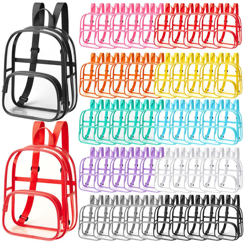 Aliceset 50 Pcs Clear Backpack Bulk Waterproof Transparent Colorful Bookbag Donation Supply Kits for Women Men (18 Inch)