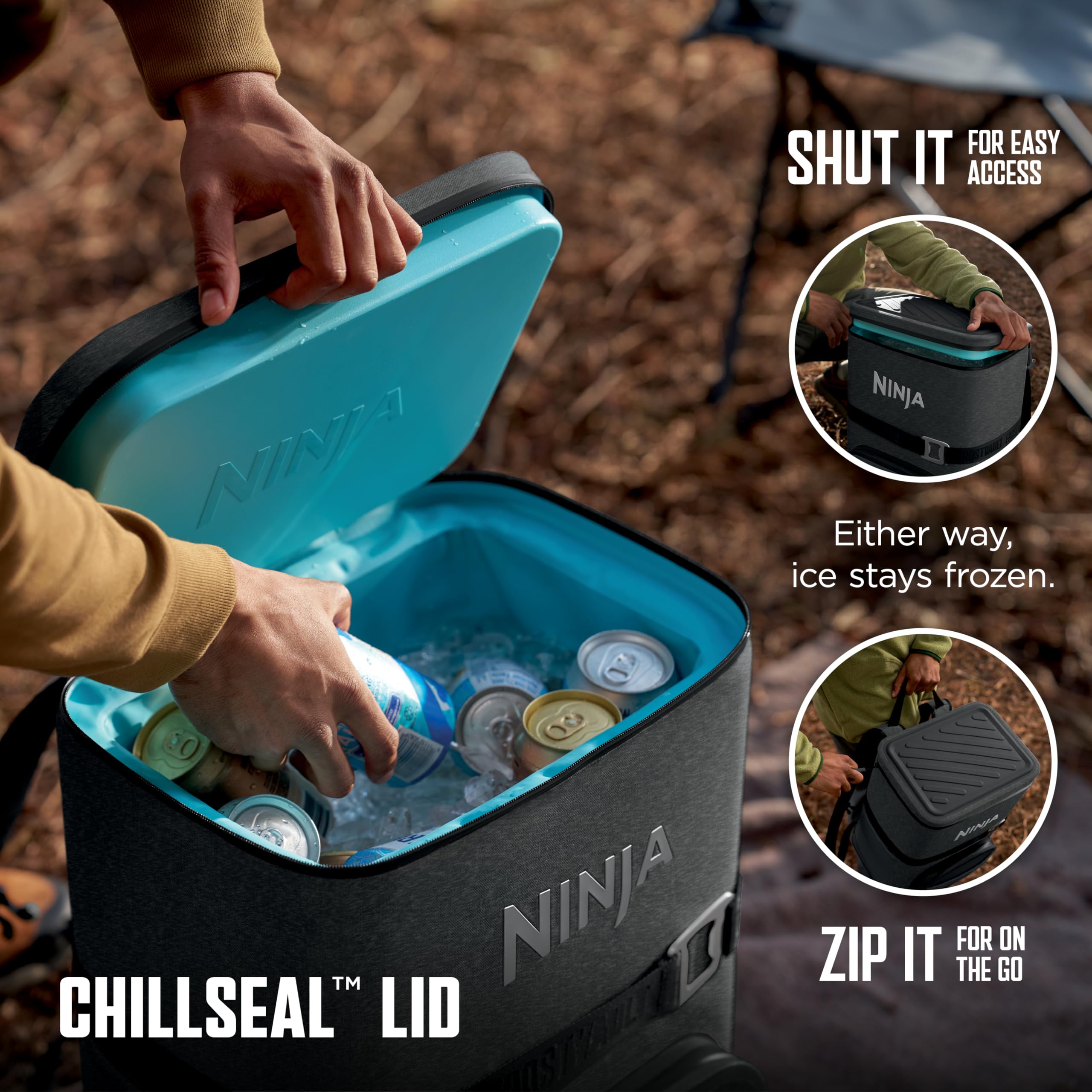 Ninja | Backpack Cooler | Frostvault Go 24 Can Soft Cooler | Leakproof Zipper With Built In Can Opener, 2 Ice Packs & Dry Storag