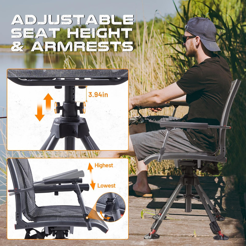 Tr 360 Degree Swivel Hunting Blind Chair,400 Lbs Capacity Silent,4 Legs And Seat Armrests Height Adjustable,Comfortable Padded S