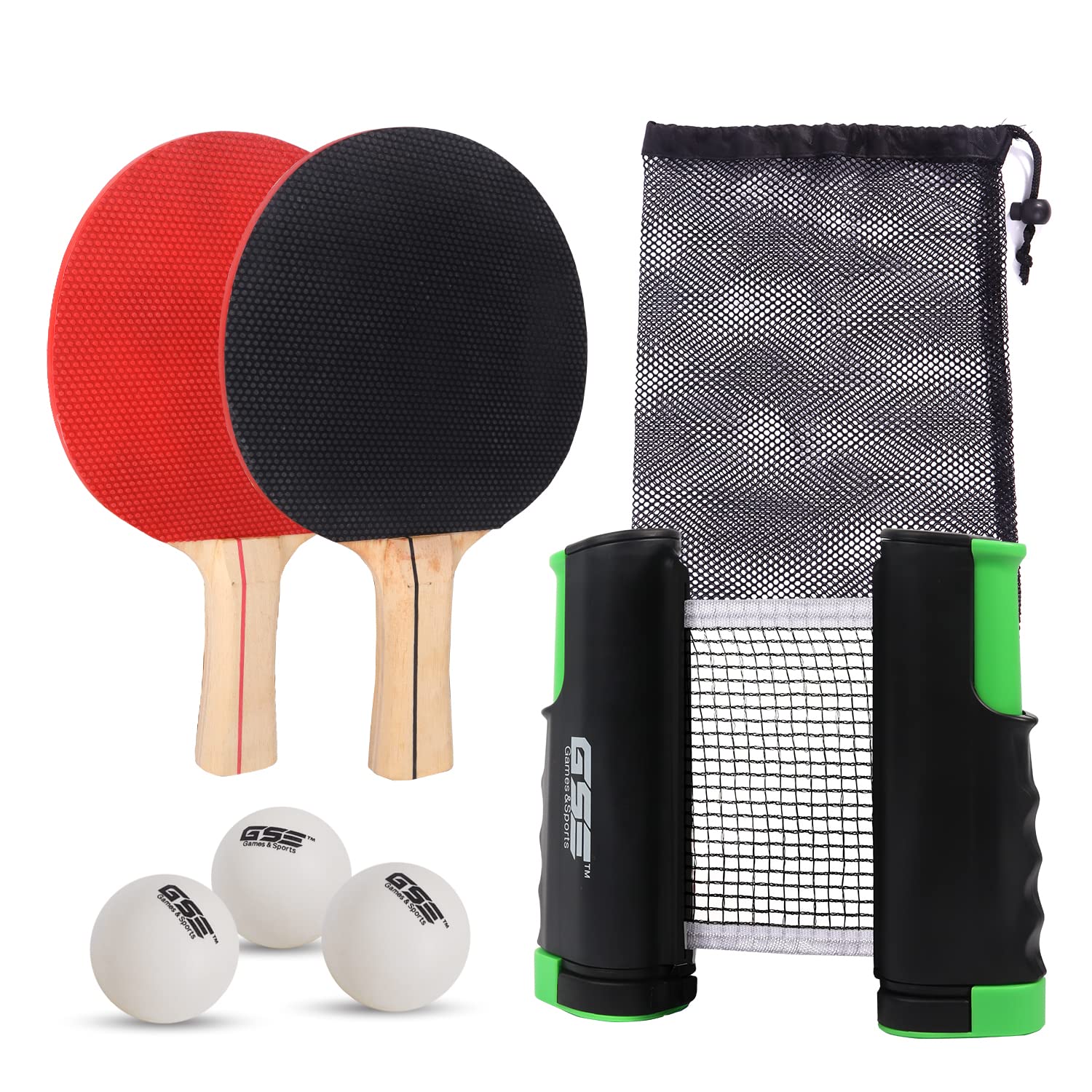 Gse Ping Pong Paddle Set, Portable Table Tennis Set With Retractable Ping Pong Net & Post, 2 Paddles & 3 Ping Pong Balls, Anywhe