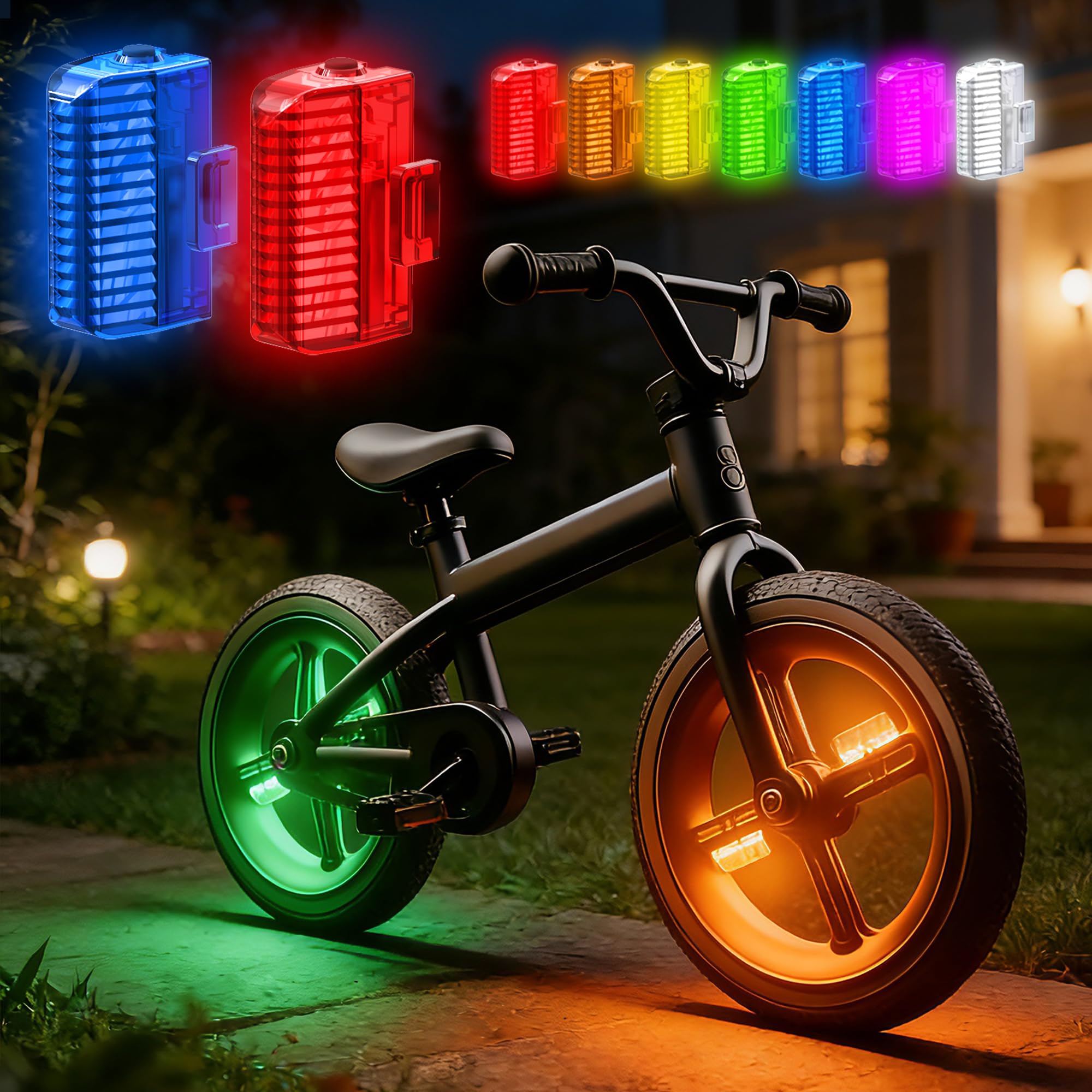 Bike Wheel Lights Rechargeable 2pack, Bike Lights Kids for Wheels 7-Color Variable, Motion Sensor,Fit All Wheel of Bike,Toddler 