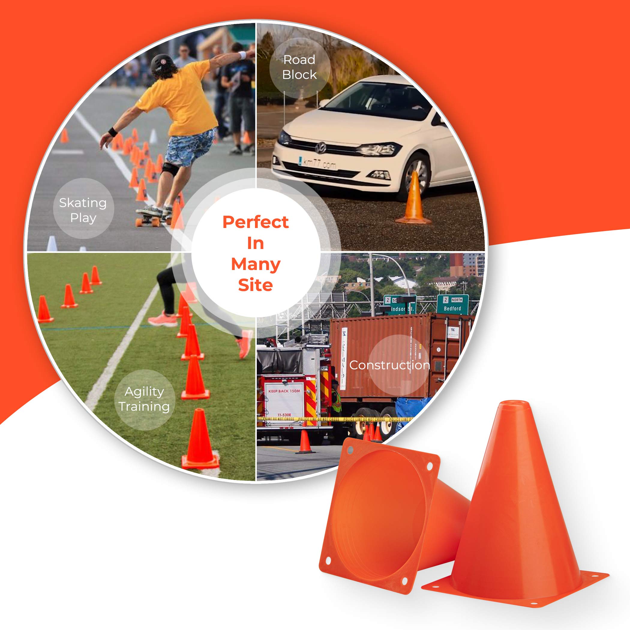Cartman 7 Inch 24 Pack Sports Cones, Agility Field Marker Cones, Plastic Traffic Training Cones For Outdoor Activity & Festive E