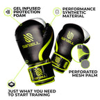 Sanabul Essential Gel Boxing Gloves  Kickboxing Gloves  Punching Bag Gloves For Men And Women Black/Green 12 Oz