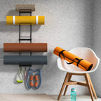 Yoga Mat Holder Wall Mount, Wall Rack Organizer, Storage Foam Roller And Block, With 5 Sectional And 3 Hooks For Hanging Yoga St