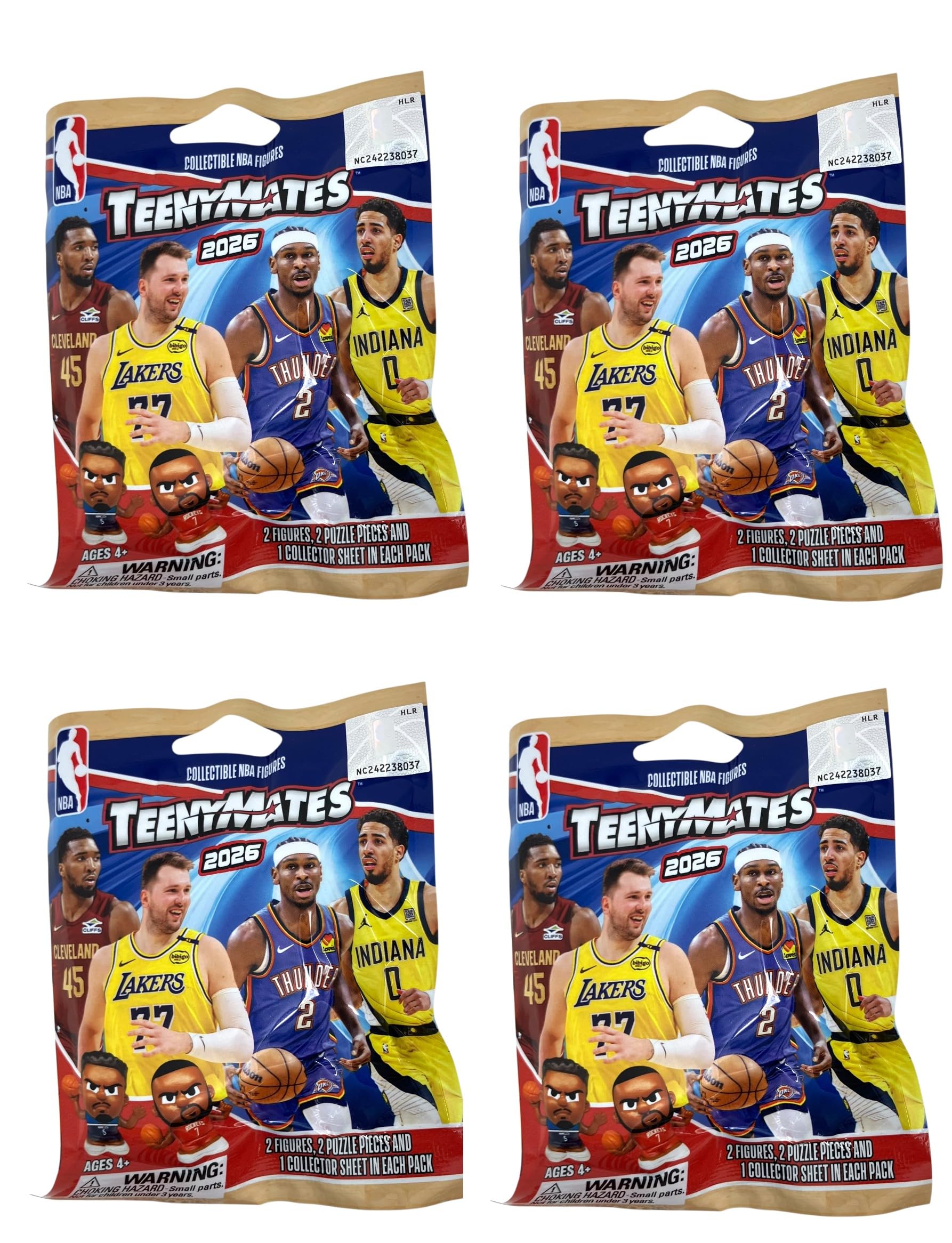 Party Animal NBA 2026 Series 11 TeenyMates Figures, Team Colors, One Size (One Size, 4 Blind Pack Bundle)