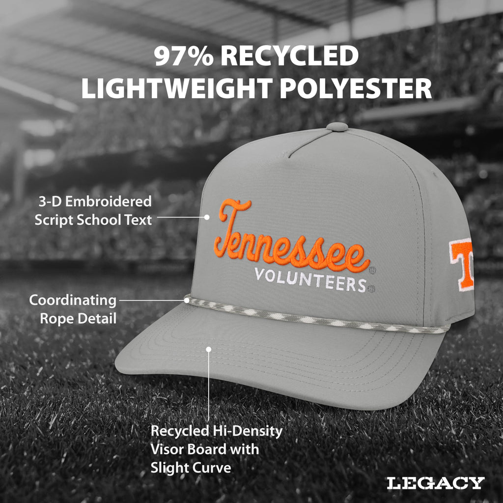 Legacy NCAA Officially Licensed Rope Hat, Tennessee Volunteers, Lightweight Cap for Men & Women, Caddy Adjustable (Caddy), Grey/
