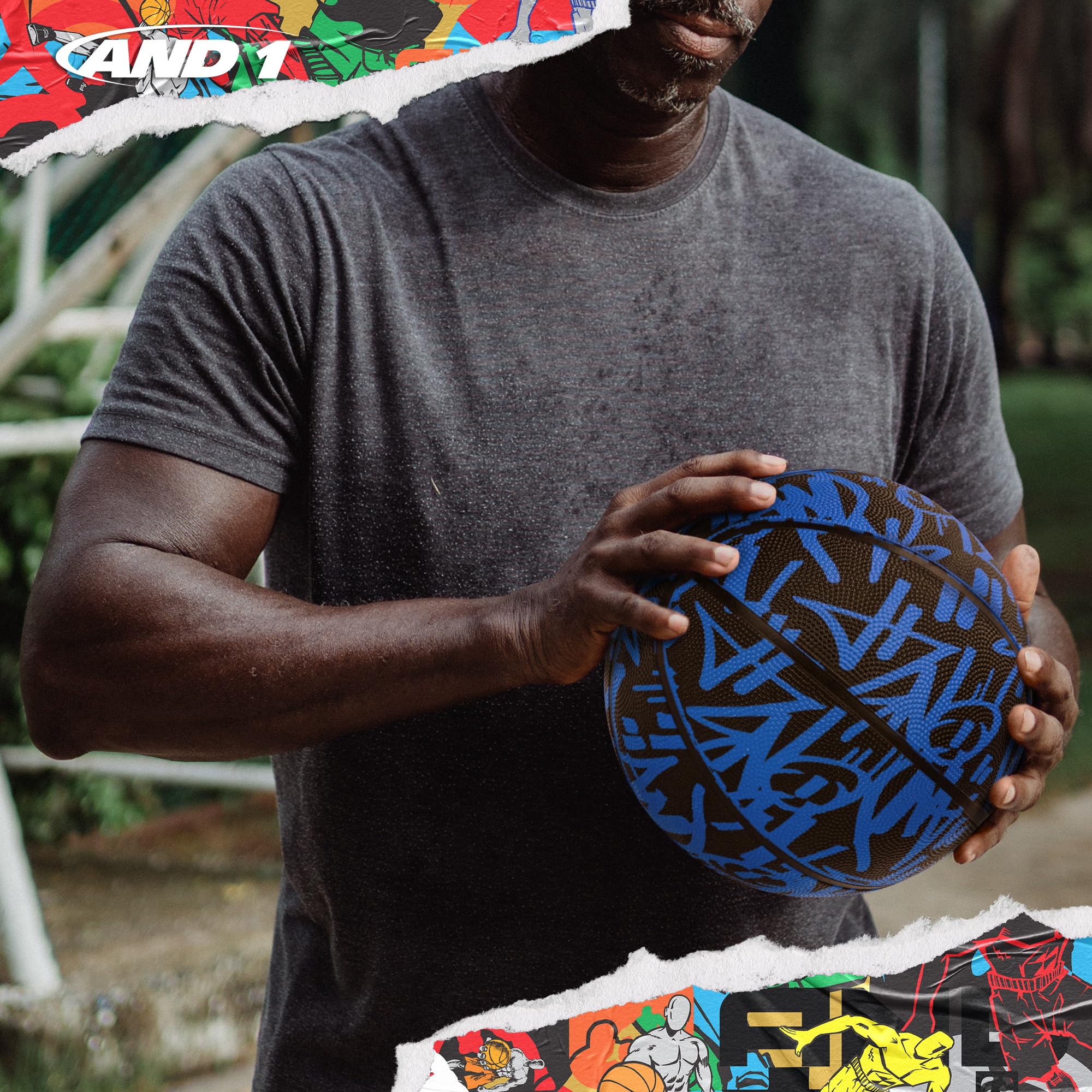 AND1 Fantom Graffiti Basketball: Official Regulation Size 7 (29.5 inches) Rubber Basketball - Deep Channel Construction Streetba