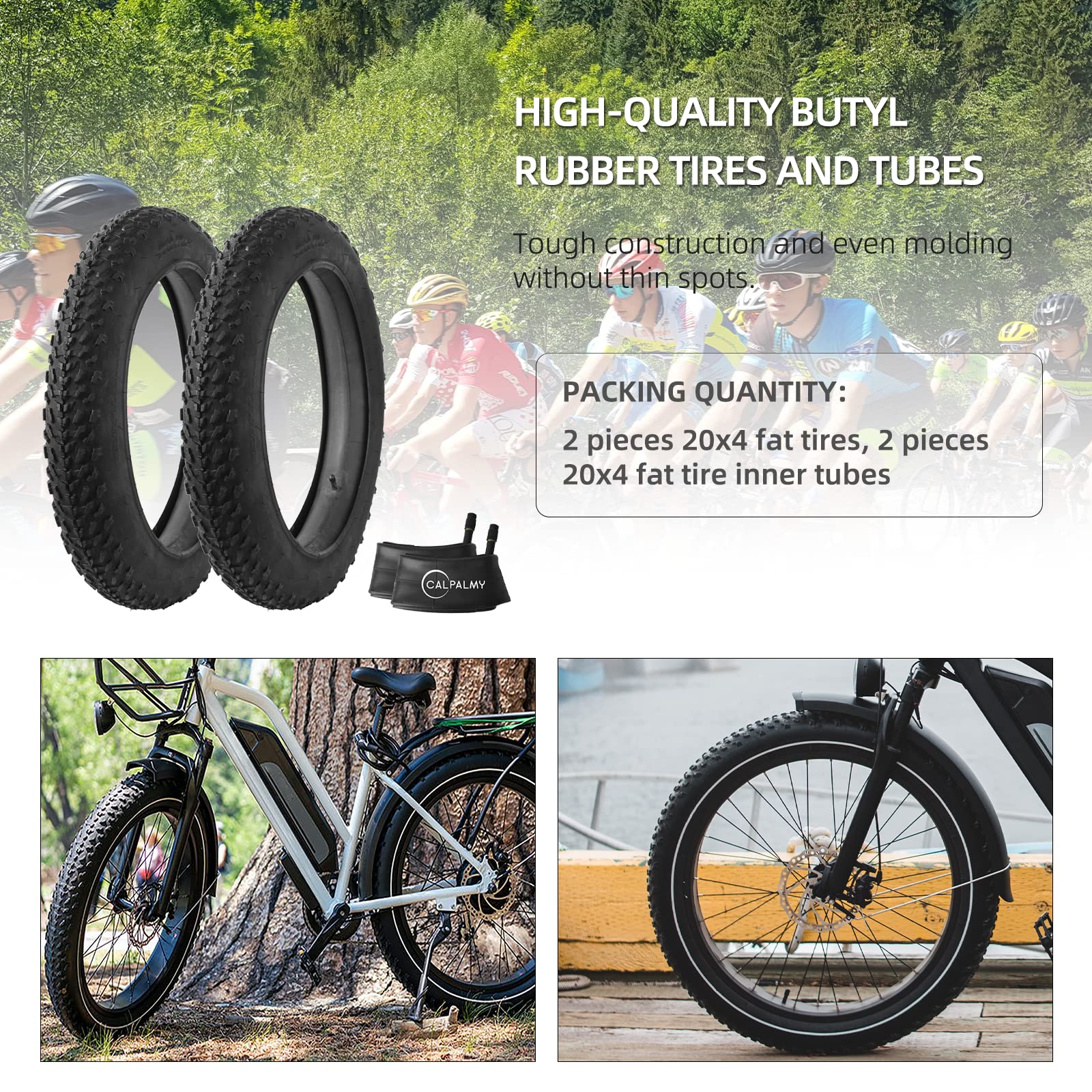 (Combo Pack) Calpalmy 20X4    Fat Bike Tire And Tube - 2 Bike Tires + 2 Bike Tubes Av 32Mm Valve For Fat Tire Mountain Bikes And