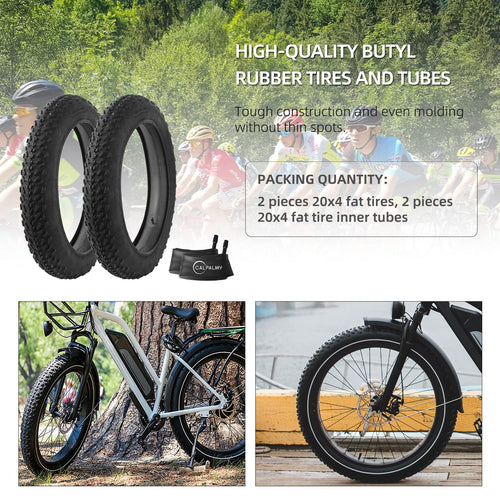 (Combo Pack) Calpalmy 20X4    Fat Bike Tire And Tube - 2 Bike Tires + 2 Bike Tubes Av 32Mm Valve For Fat Tire Mountain Bikes And