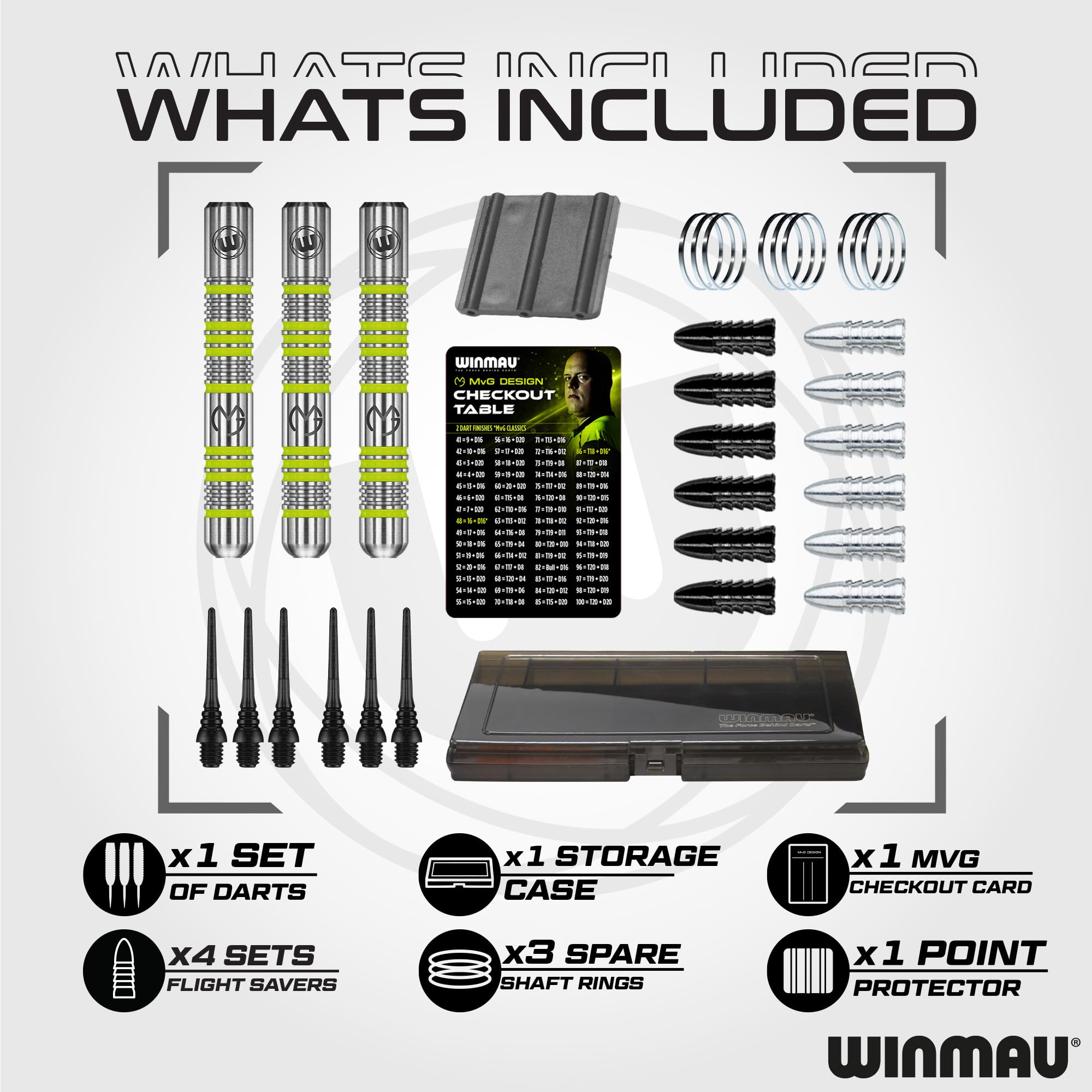 Winmau Michael Van Gerwen Mvg Softip Gift Set - 50 Piece Darts Set With 4 Sets Of Shafts, 4 Sets Of Flights Plus Accessories
