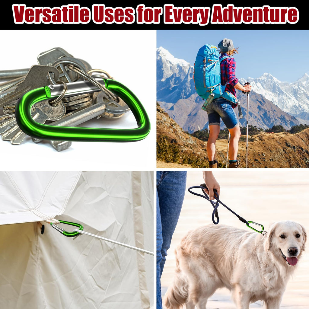 Sprookber 4 Heavy Duty Aluminum Carabiners, Large D-Ring Clips, Spring Snap Hooks For Camping, Hiking, Keychain, Dog Leash (Set