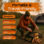 Adventure Seeka Folding Campfire Grill - Portable Over-Fire Grill With Food-Safe Coating, Heavy Duty Steel, Compact With Folding