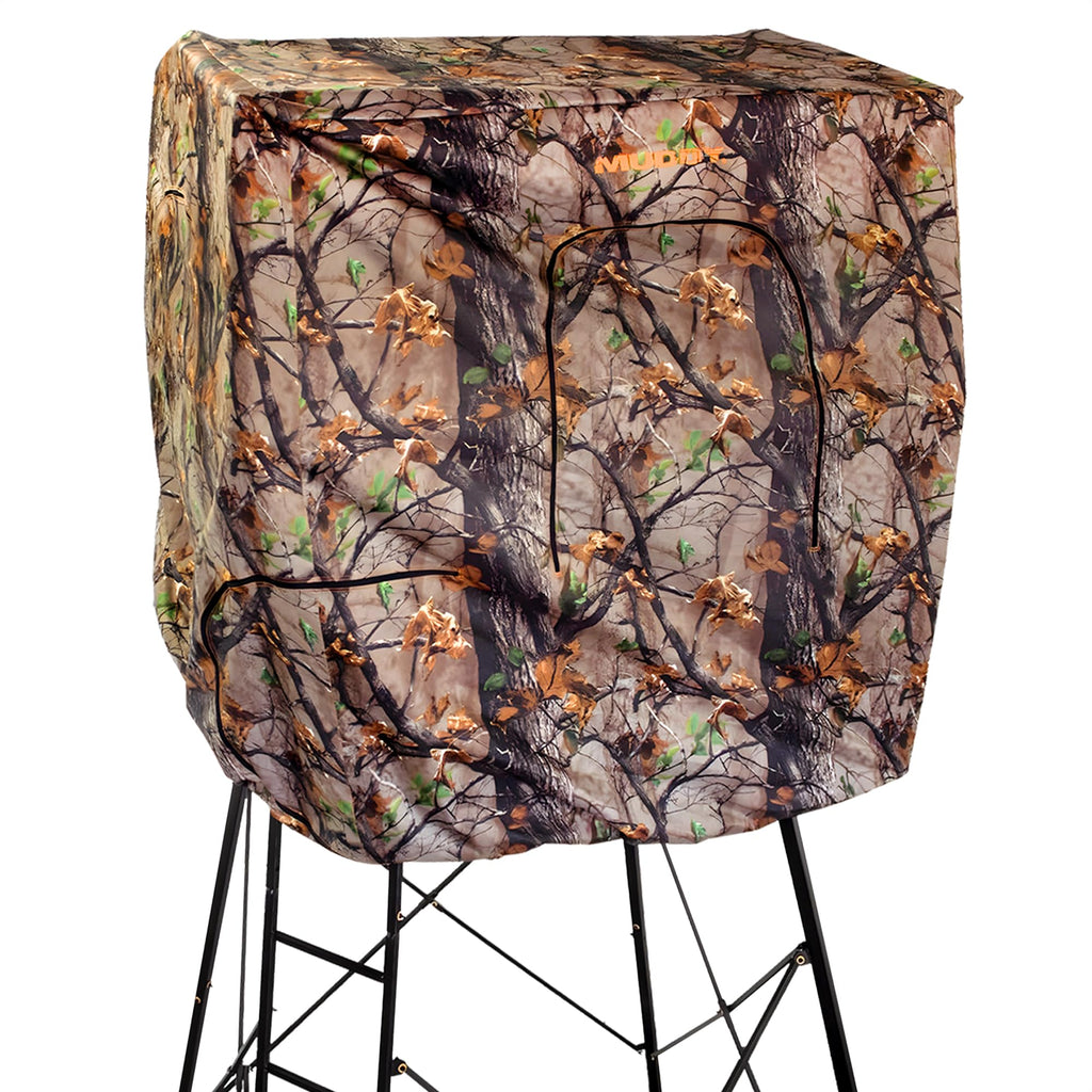 Muddy Steel 7' Tall Quad Pod Hunting Blind Cover With 4 Zippered Windows (Stand Not Included) - Portable Camouflage Shelter And
