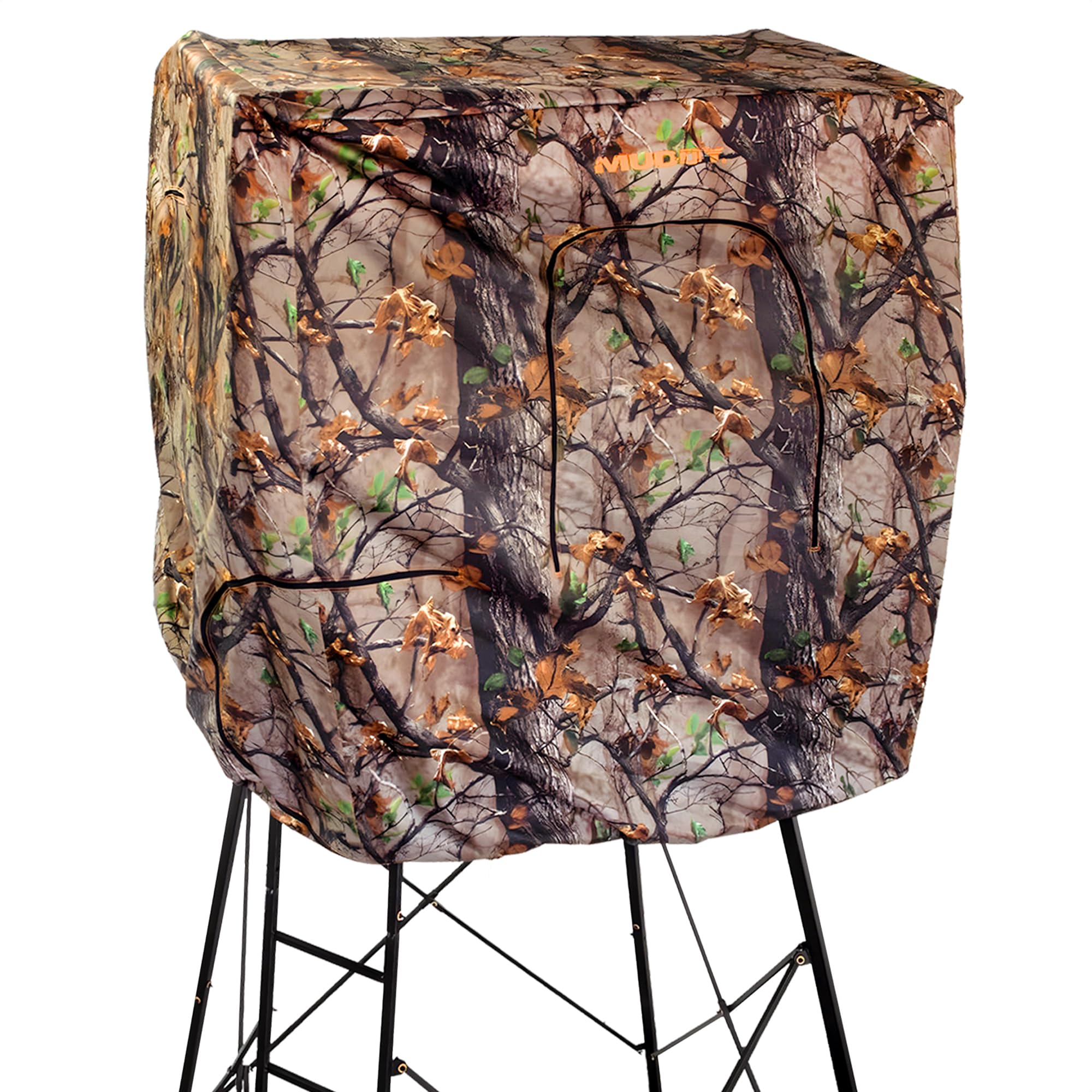 Muddy Steel 7' Tall Quad Pod Hunting Blind Cover With 4 Zippered Windows (Stand Not Included) - Portable Camouflage Shelter And