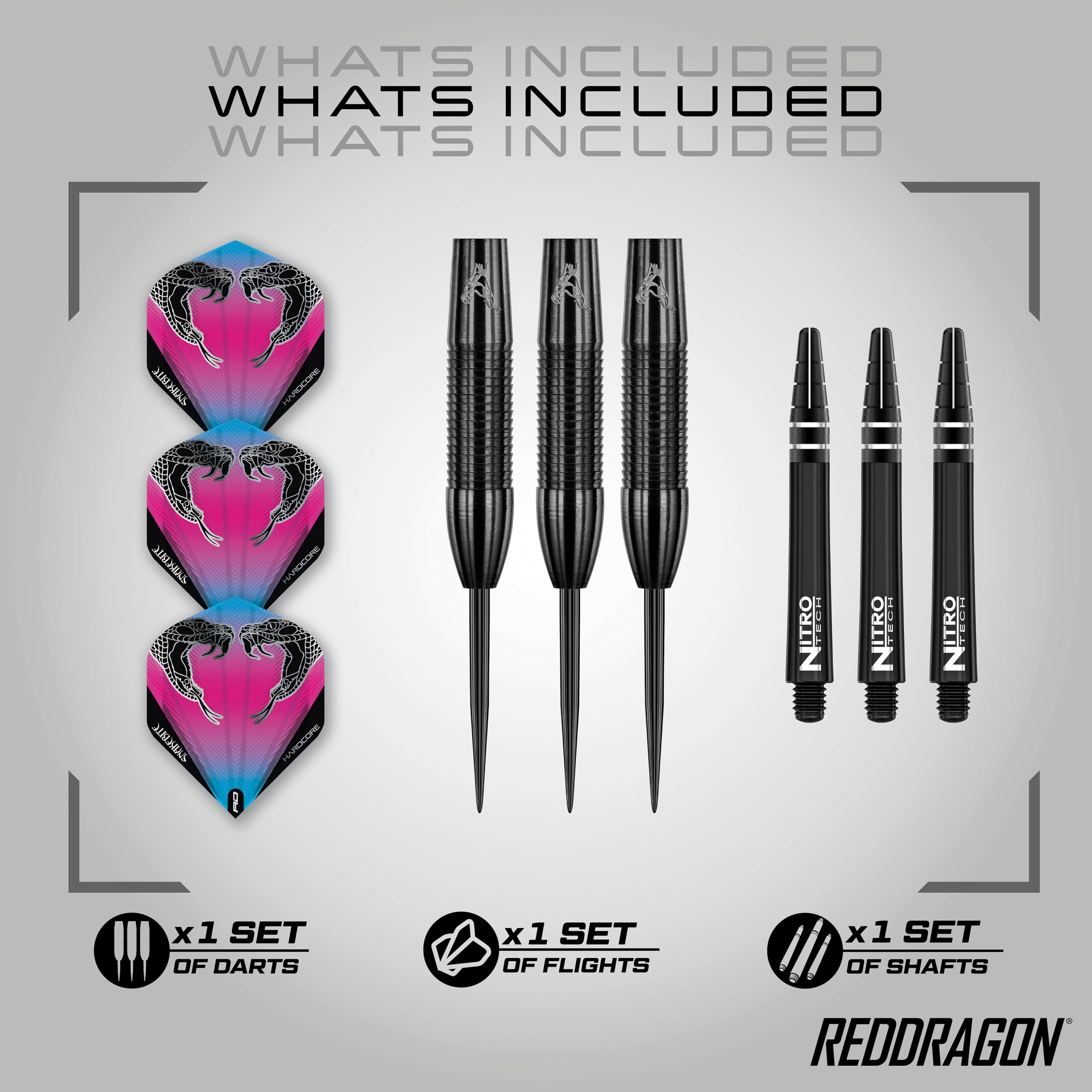 Red Dragon Peter Wright Snakebite 3: 26G Tungsten Darts Set With Flights And Stems