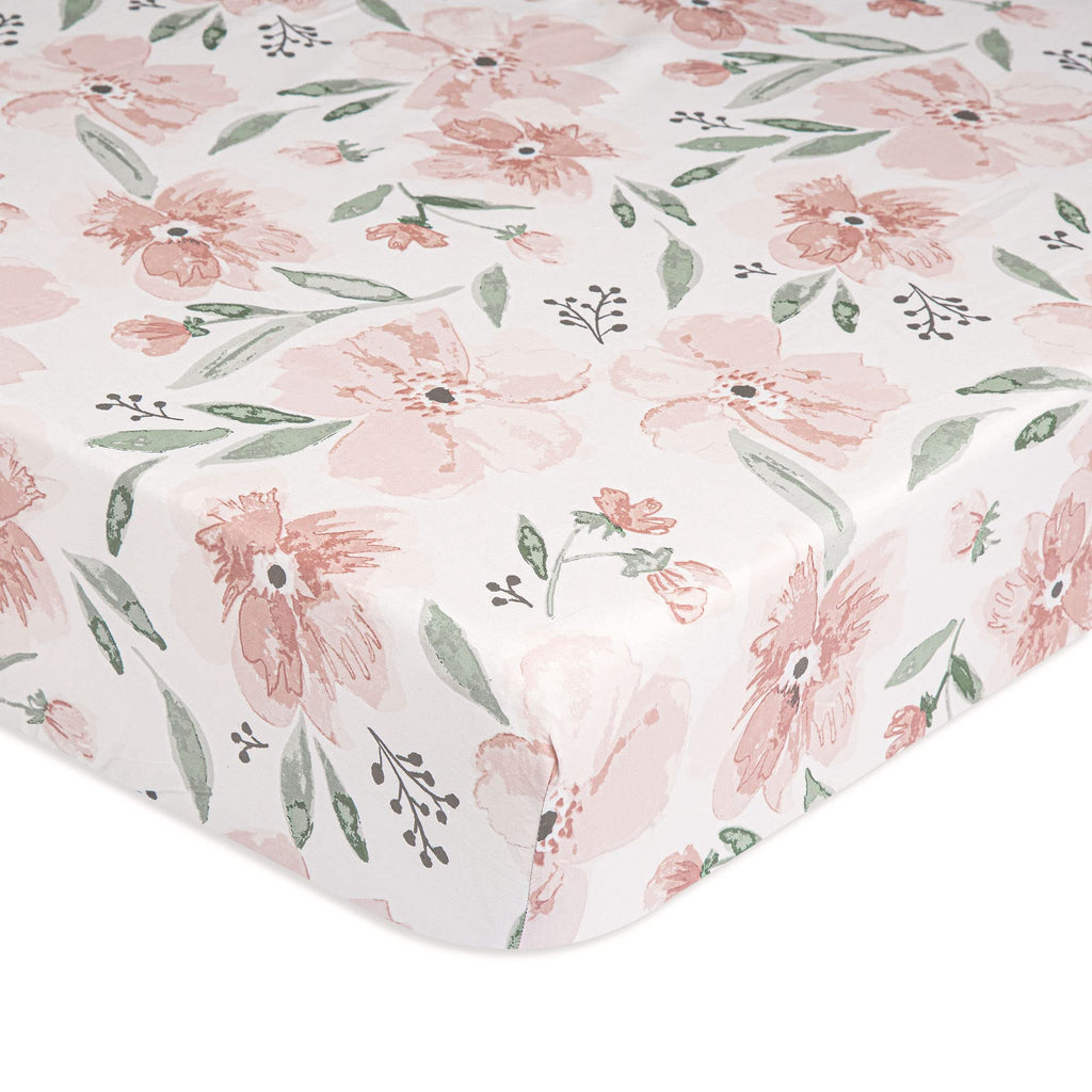 Crane Baby Soft Cotton Crib Mattress Sheet, Fitted Crib Sheet For Boys And Girls, Pink Floral, 28Aw X 52Ah X 9Ad