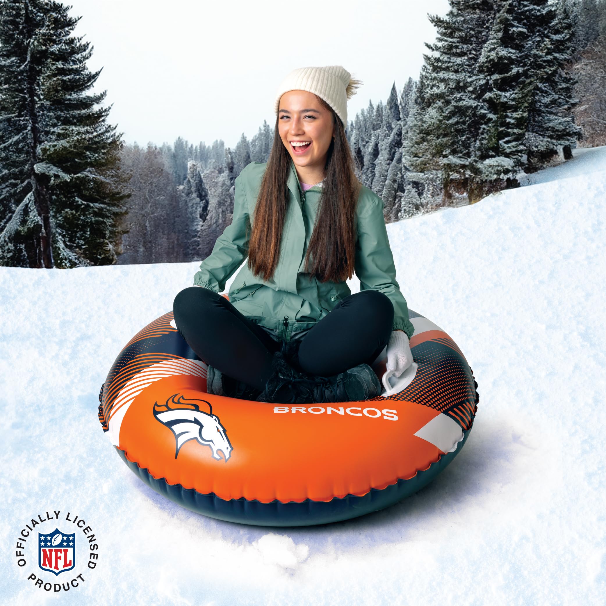 Bigmouth Denver Broncos Nfl Fan Gear Outdoor Toys, Officially Licensed - Inflatble Snow Tube With Handles