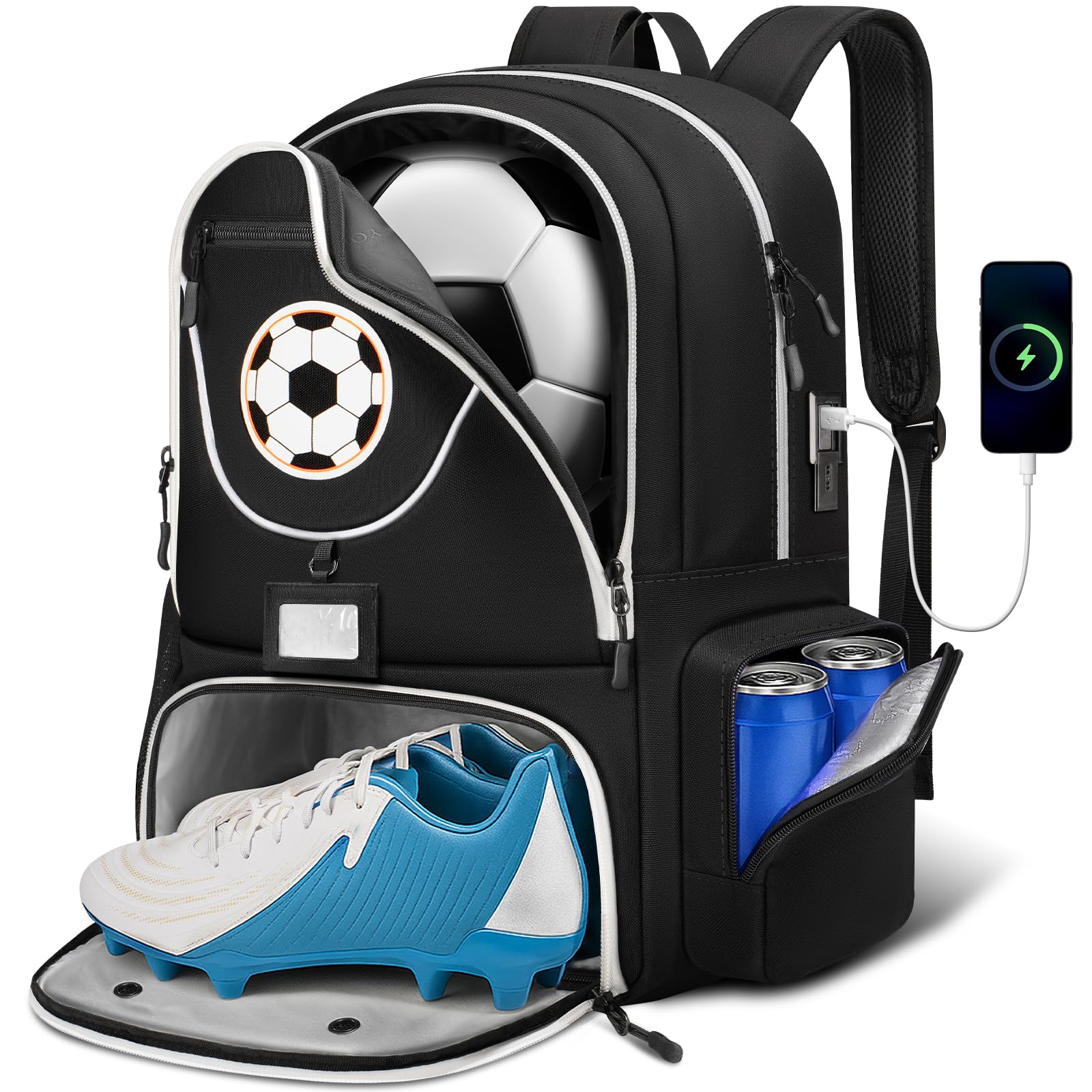 YOREPEK Large Soccer Backpack, Soccer Bag for Boys with Ball & Detachable Shoe Compartment, Wet Dry Pocket, Detachable Name Card