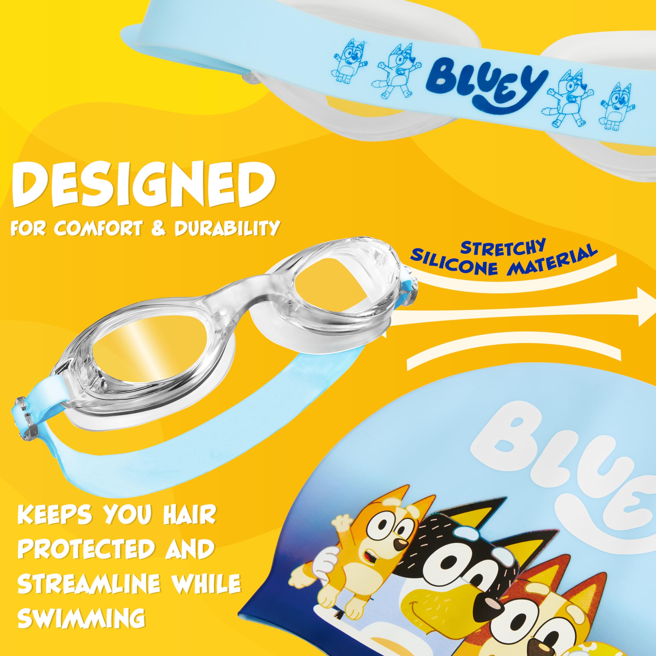 Bluey Kids Swim Goggles And Swim Cap Set Anti-Fog Uv Protection