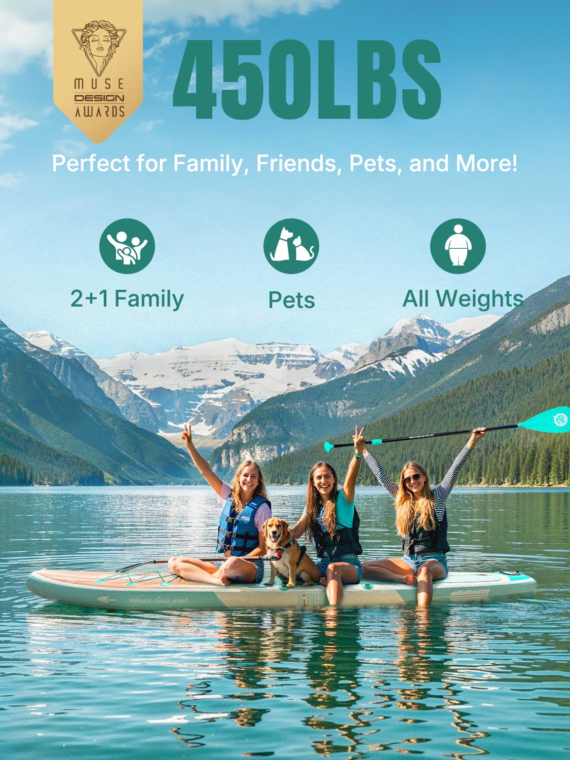 Niphean Inflatable Stand Up Paddle Board with Balanced Wing Design and SUP Accessories, Anti-Slip EVA Deck, 106 Inflatable Paddl