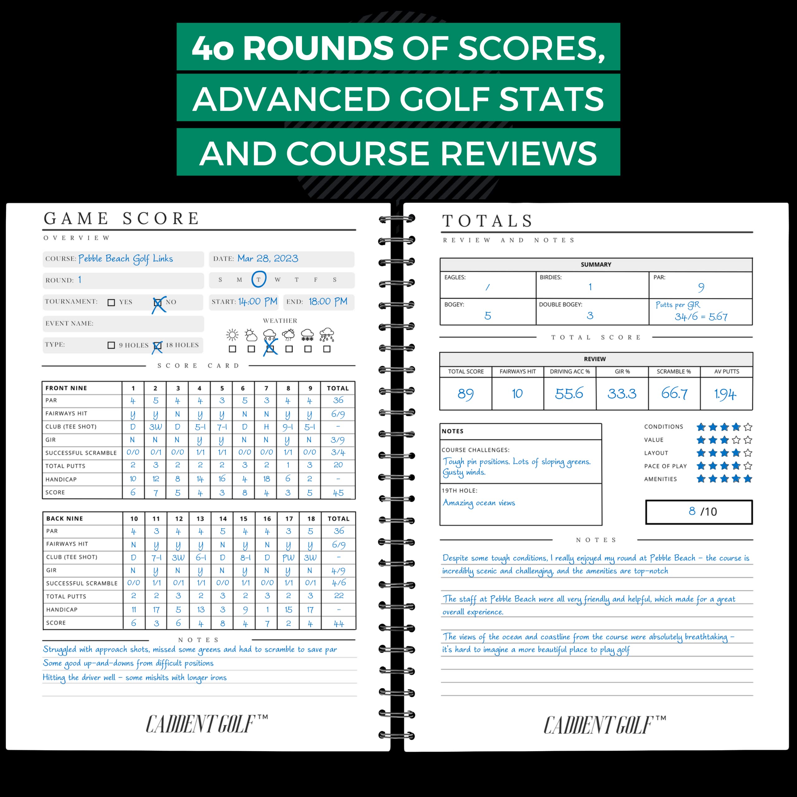 Golf Log Book: Hardcover Edition - Wire-Bound Golf Notebook For Practice Stats And Round Logging - Golf Scorecard Book With Golf