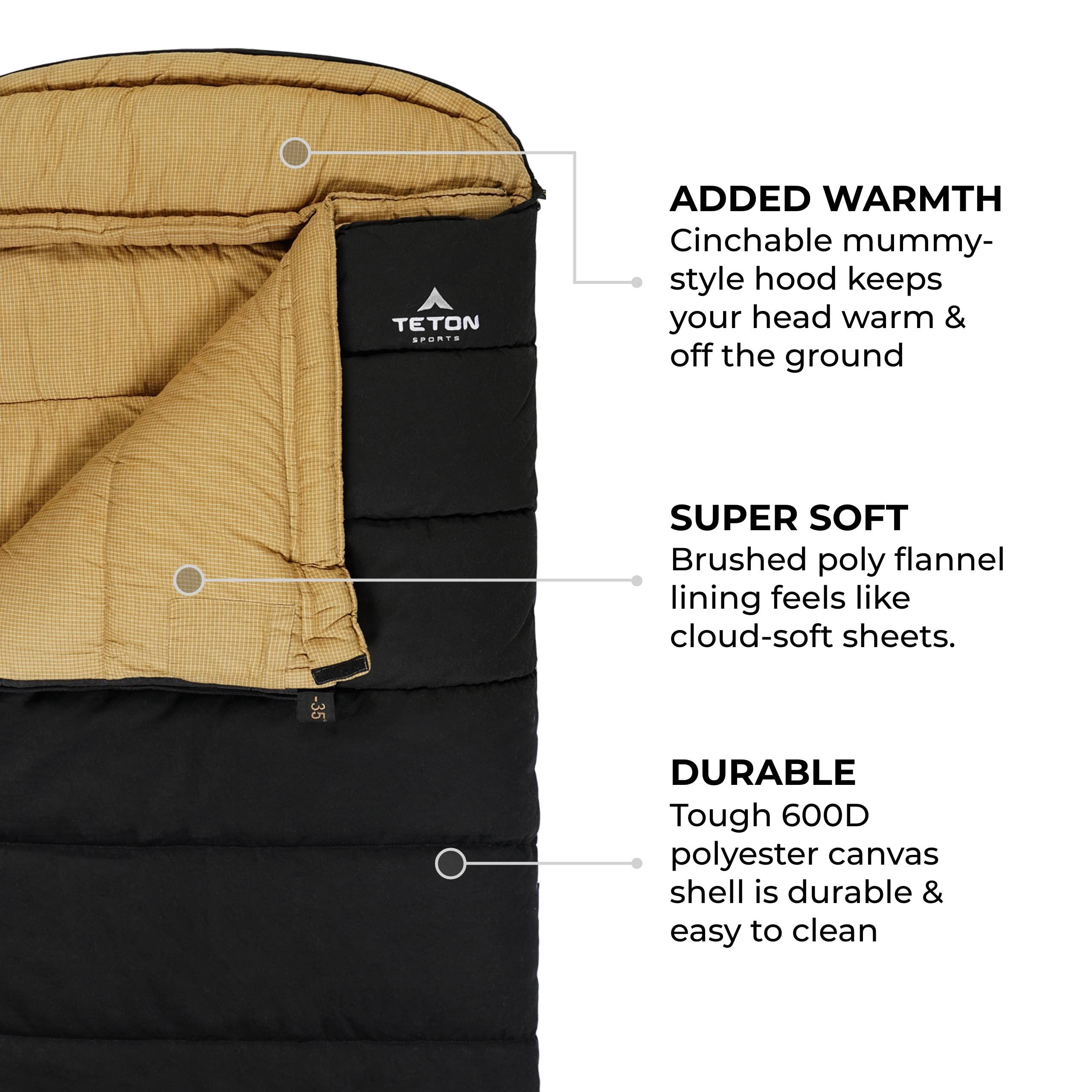 Teton Sports Deer Hunter -35 Degree Sleeping Bags. Warm And Comfortable Camping Sleeping Bag, Teton Tough Canvas Shell For Campi