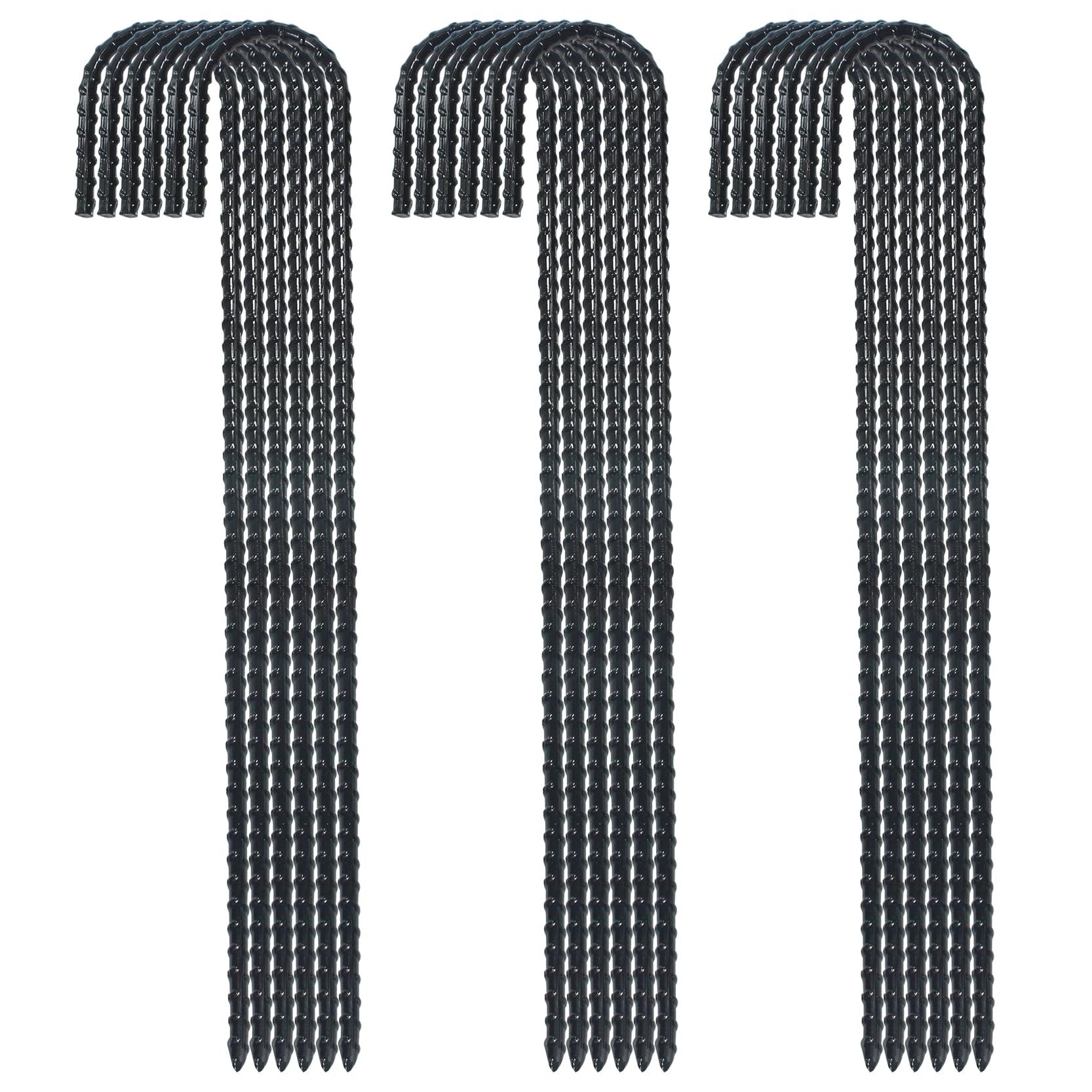 16 Inch Ground Rebar Stakes, J Hook Extra Heavy Duty Rust Proof Coated Steel Ground Anchors With Chisel Point End For Camping Te