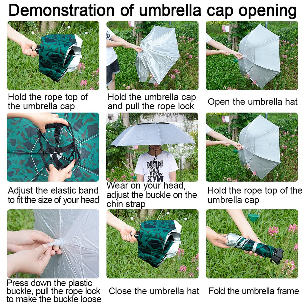 New-Vi Fishing Umbrella Hat Folding Adjustable Sun Rain Cap, 37.4   Oversize Hands Free Umbrellas, 7-Ribs Anti-Uv Waterproof Hea