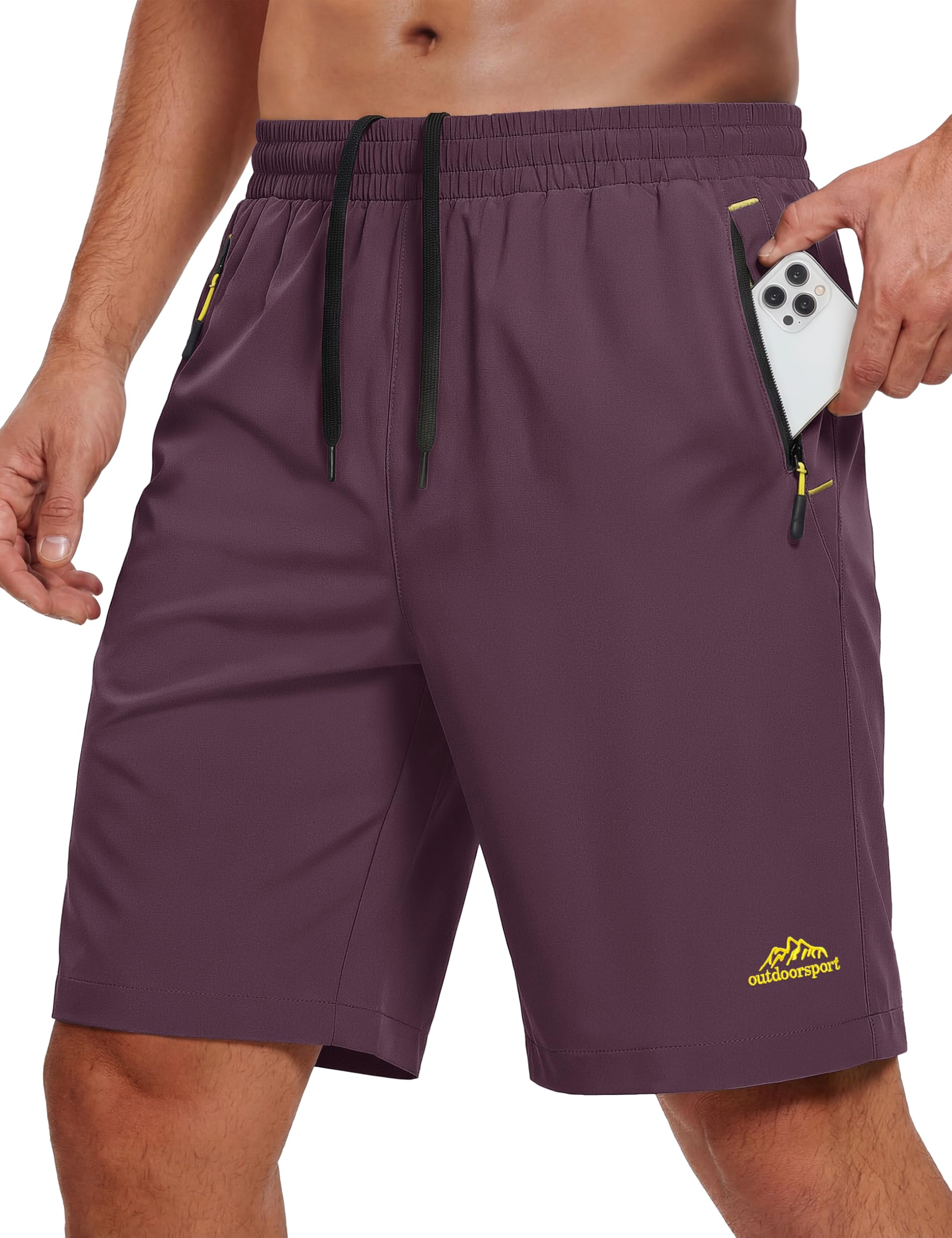 MAGCOMSEN Mens Workout Shorts 9 Inch Inseam Quick Dry Athletic Gym Fishing Purple Hiking Shorts Men with Zipper Pockets